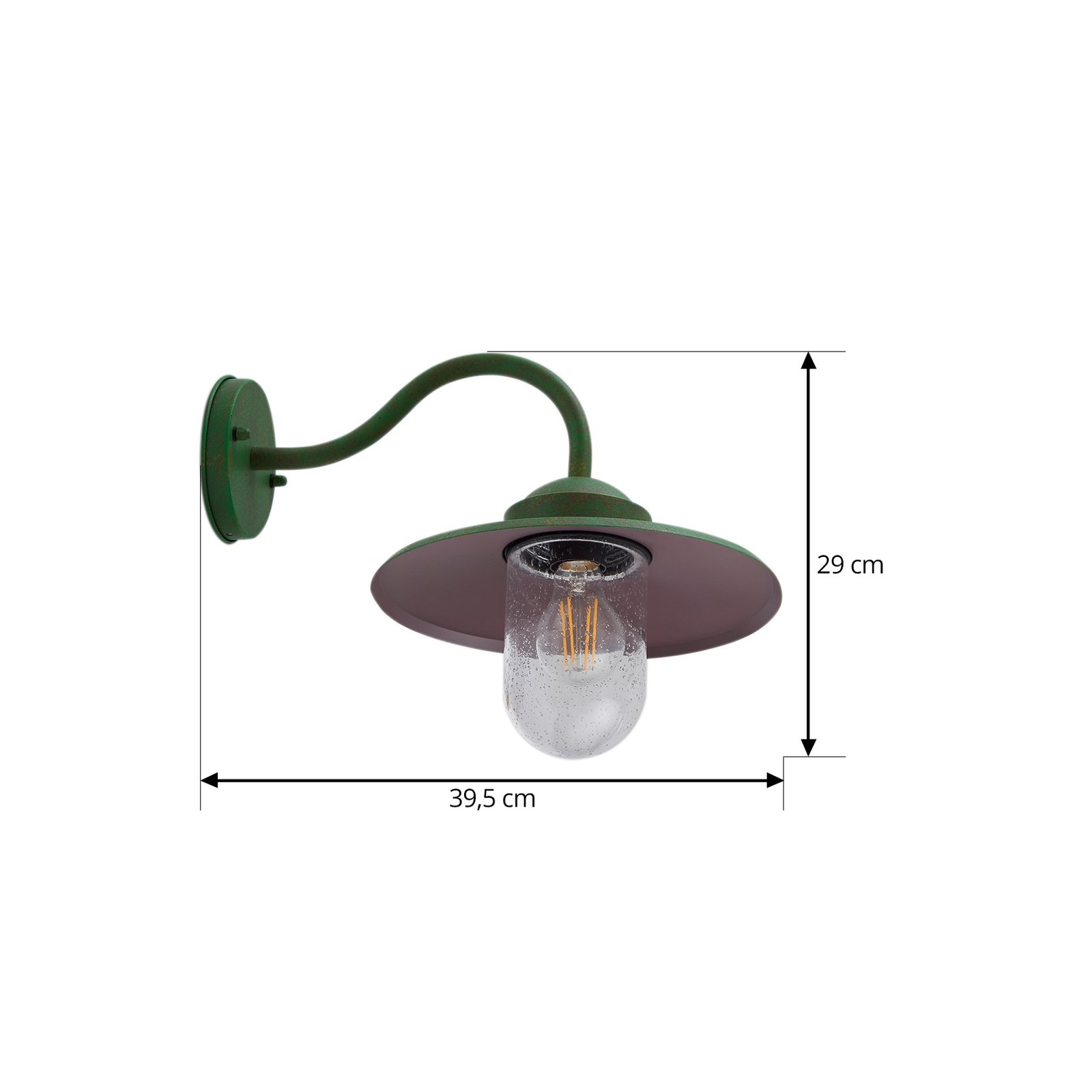 Lindby candeeiro de parede exterior Bilma, verde, vidro, 29 cm de altura