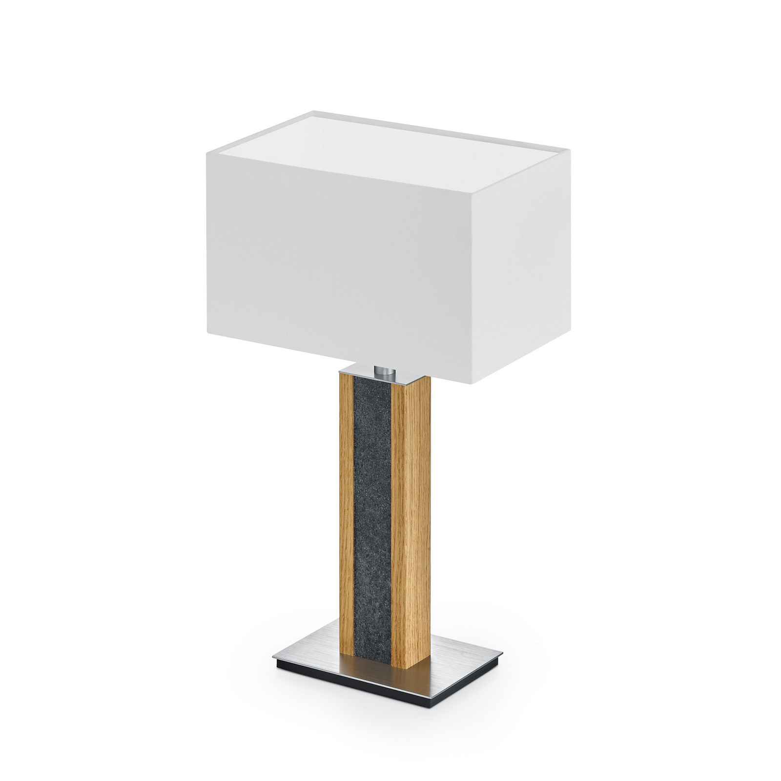 HerzBlut lampă de masă Karl G unghiulară lemn/granit alb E27 - Camera de zi / sufragerie - modern - alb gri stejar oiled nichel mat periat