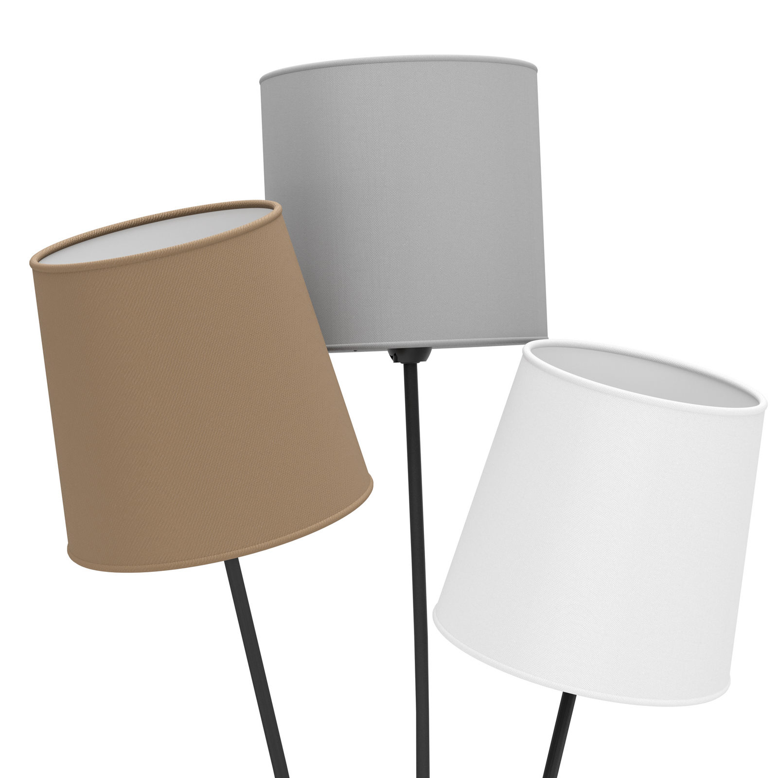 Lampadaire Maronda avec trois abat-jour en tissu