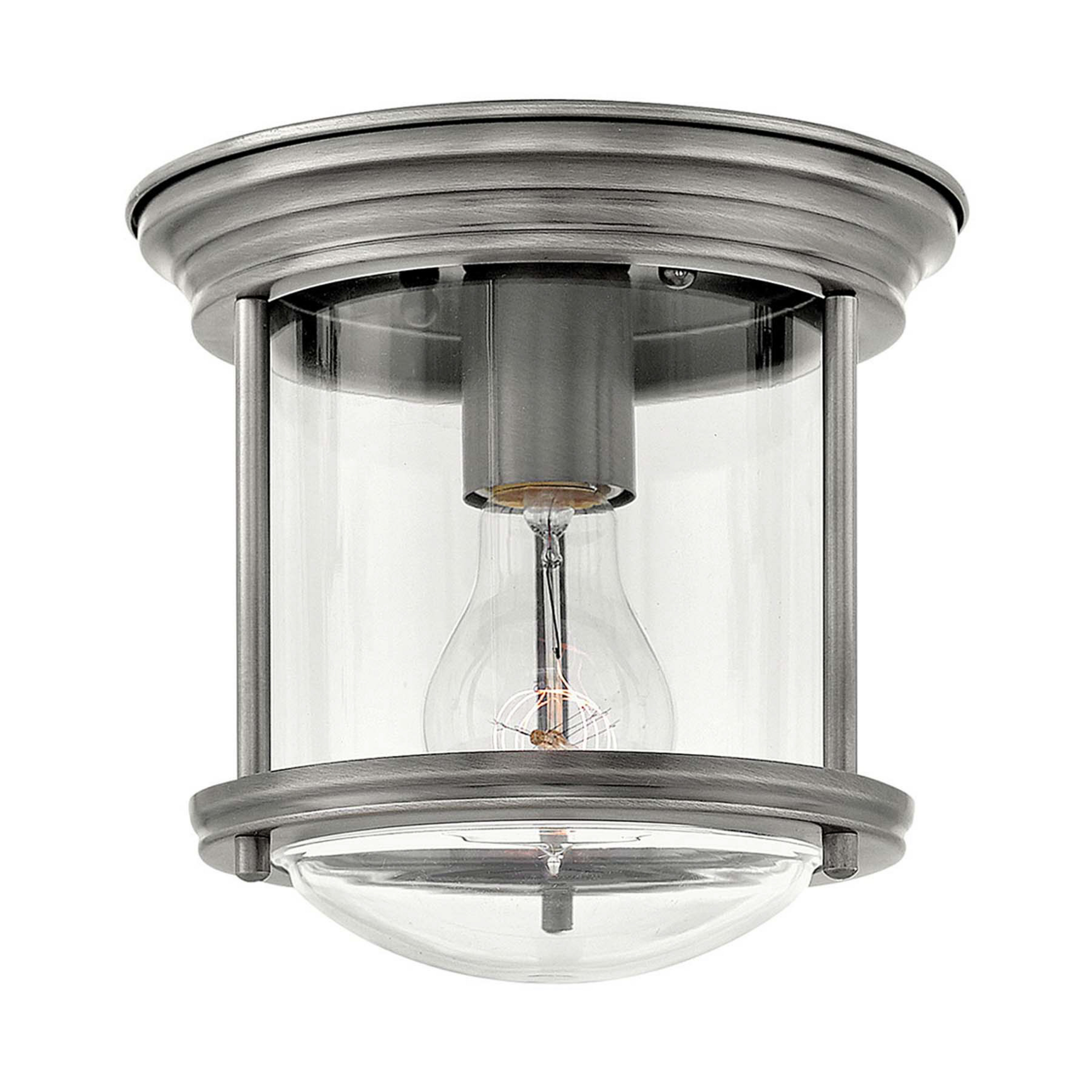 Zewnętrzna lampa sufitowa Hadrian Mini, antyczny nikiel/przezroczysty
