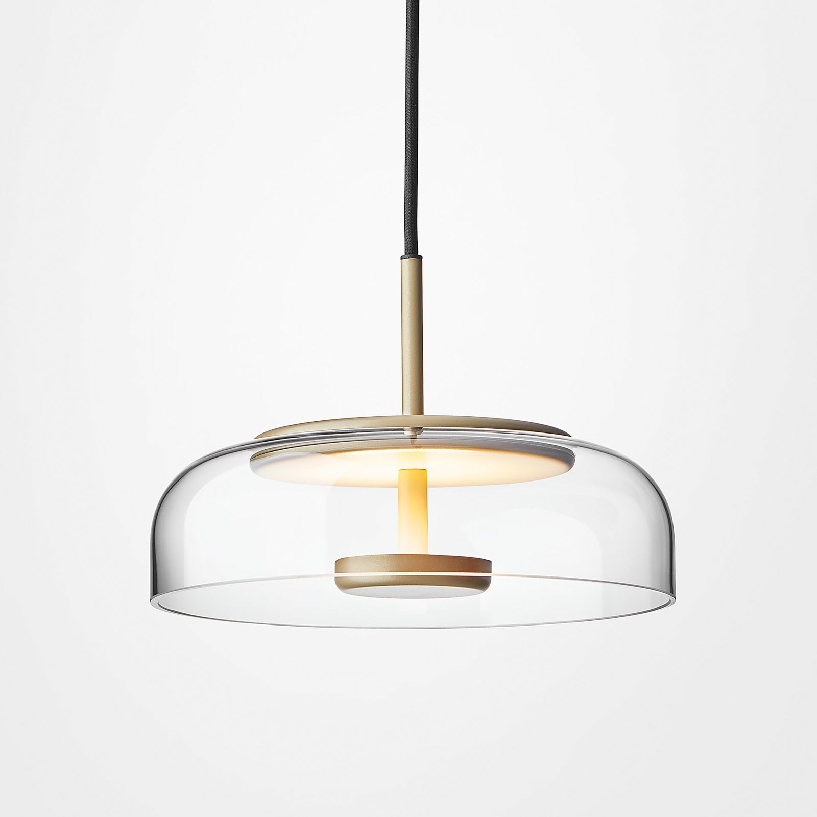 Nuura LED pendant light Blossi 1, gold / clear, Ø 23 cm, glass