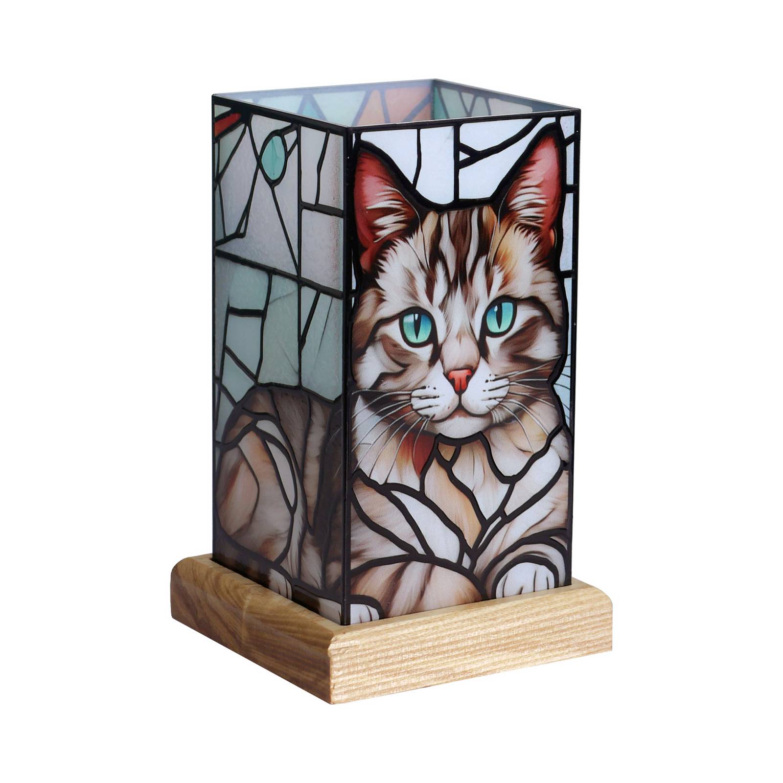 LED-Tischleuchte Art Light Katze, Holzsockel, Acryl, bunt günstig online kaufen