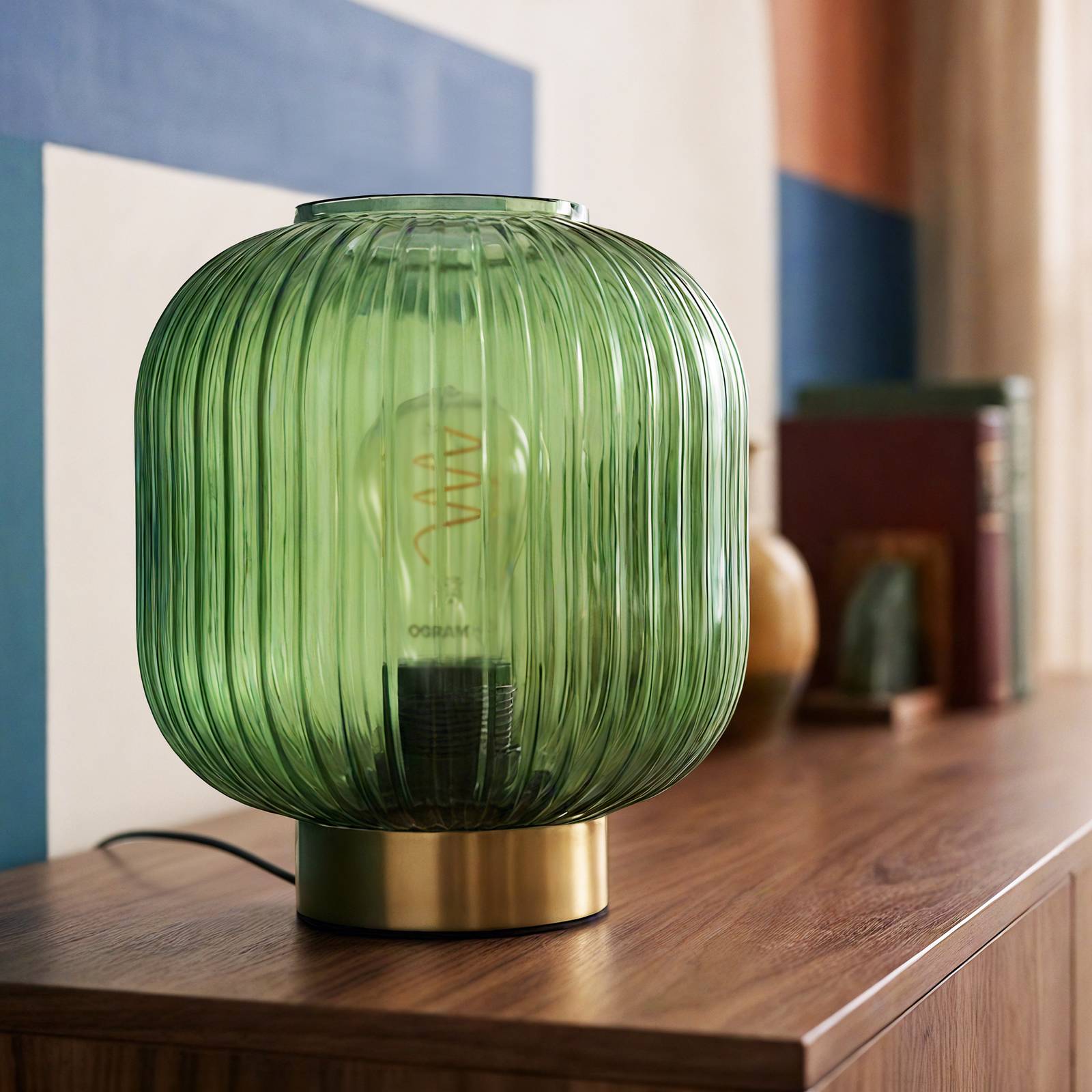 Lampa stołowa OSRAM Decor Groovie, zielona, wysokość 22 cm, szkło, E27