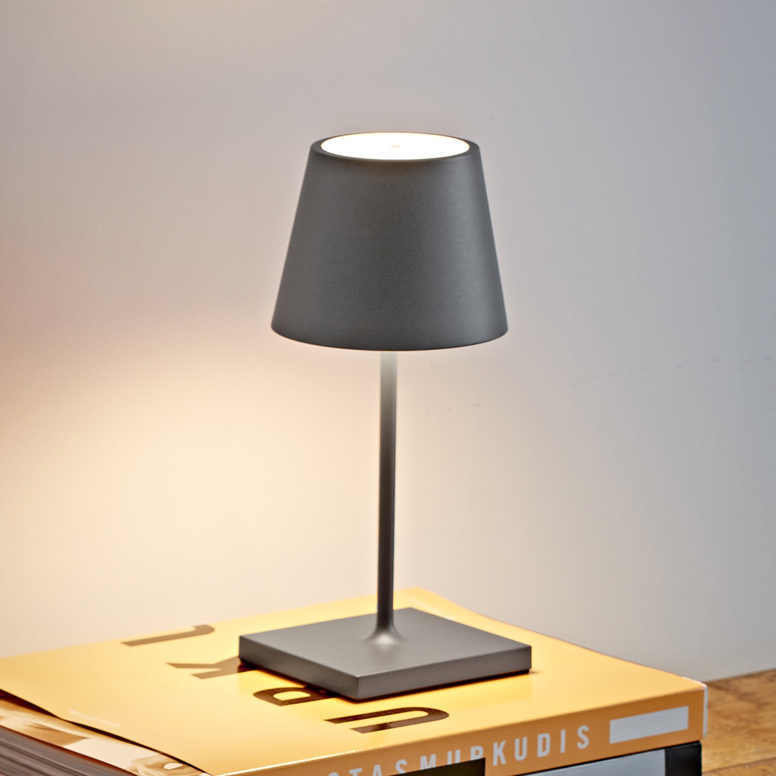 Nuindie mini lámpara de mesa LED recargable, redonda, USB-C, gris grafito