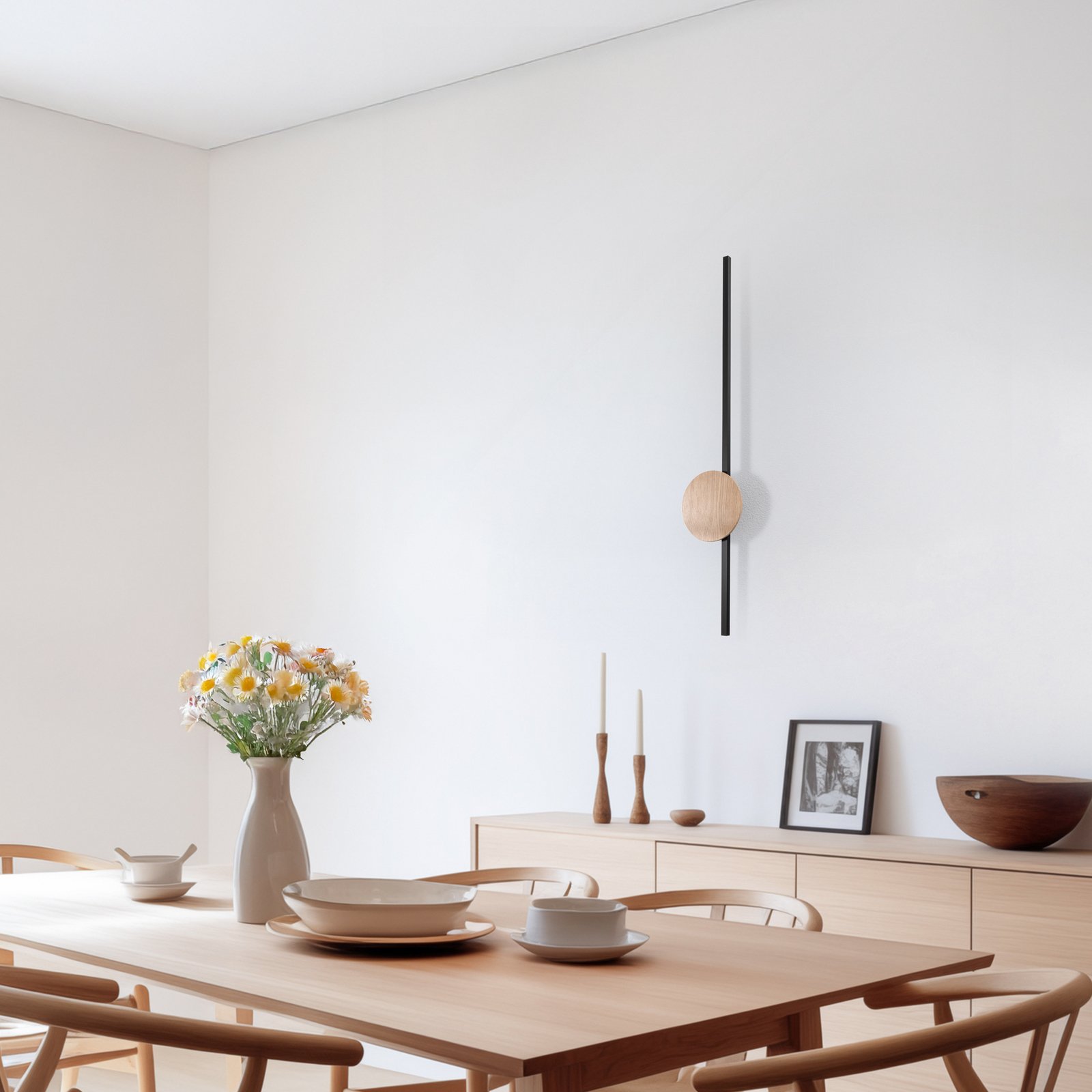 LED-Wandlampe Java II, schwarz/eiche, Höhe 93 cm, Metall