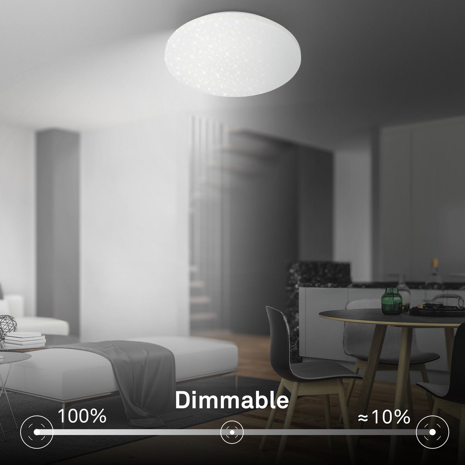 Lampa sufitowa LED Luminus, CCT, Ø 34 cm, biała, gwieździste niebo
