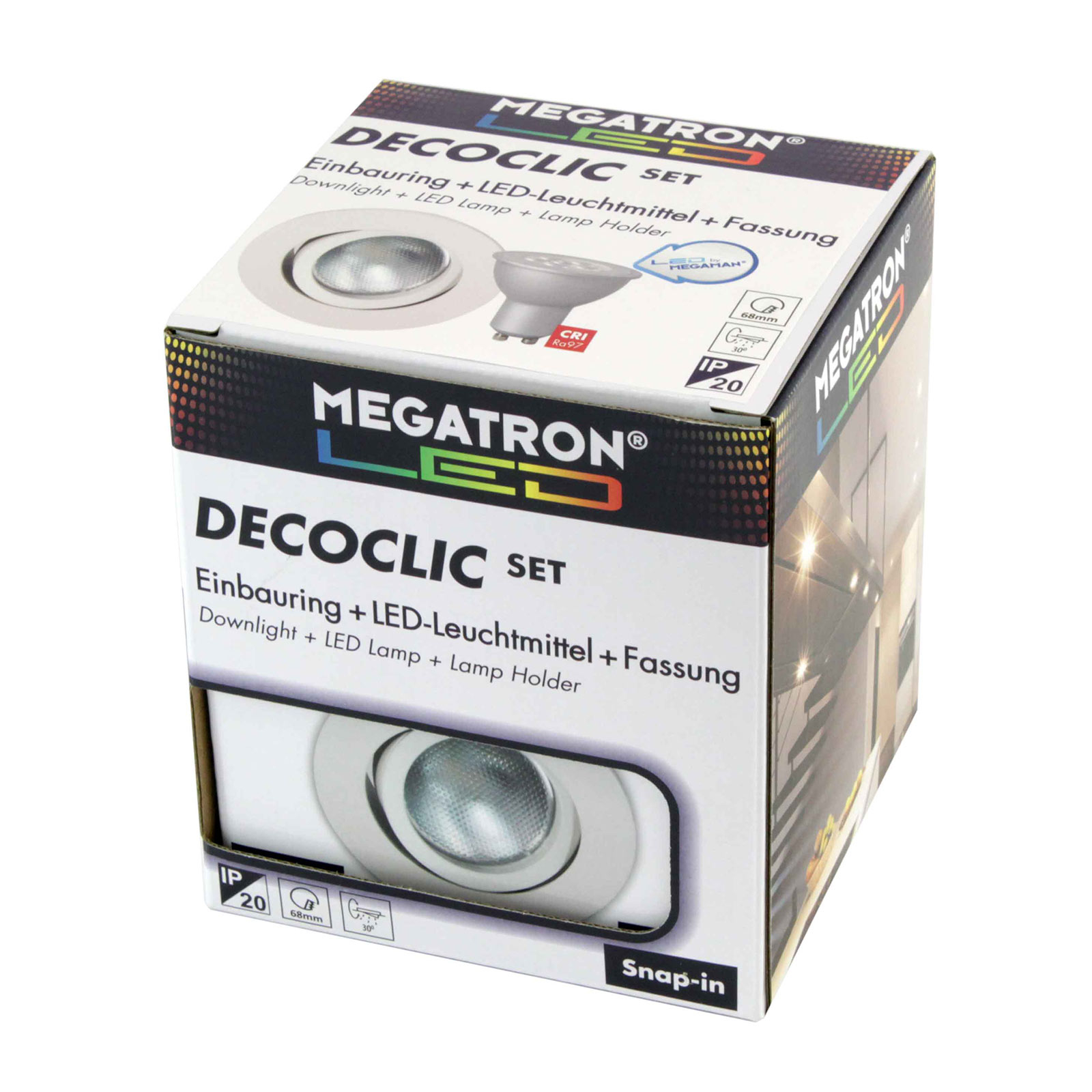 Decoclic LED-downlight sett med GU10 6W, hvit