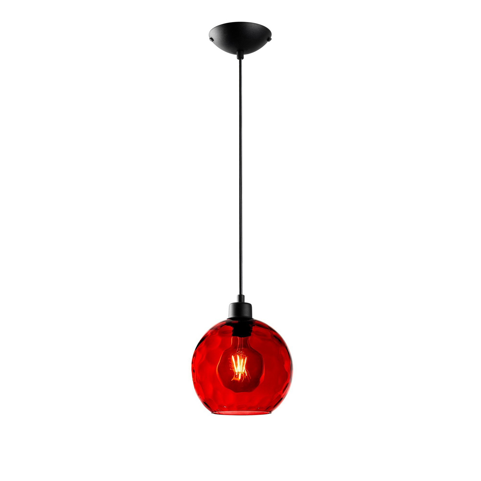Lampa suspendată Benek, roșie, sticlă, Ø 20 cm, E27