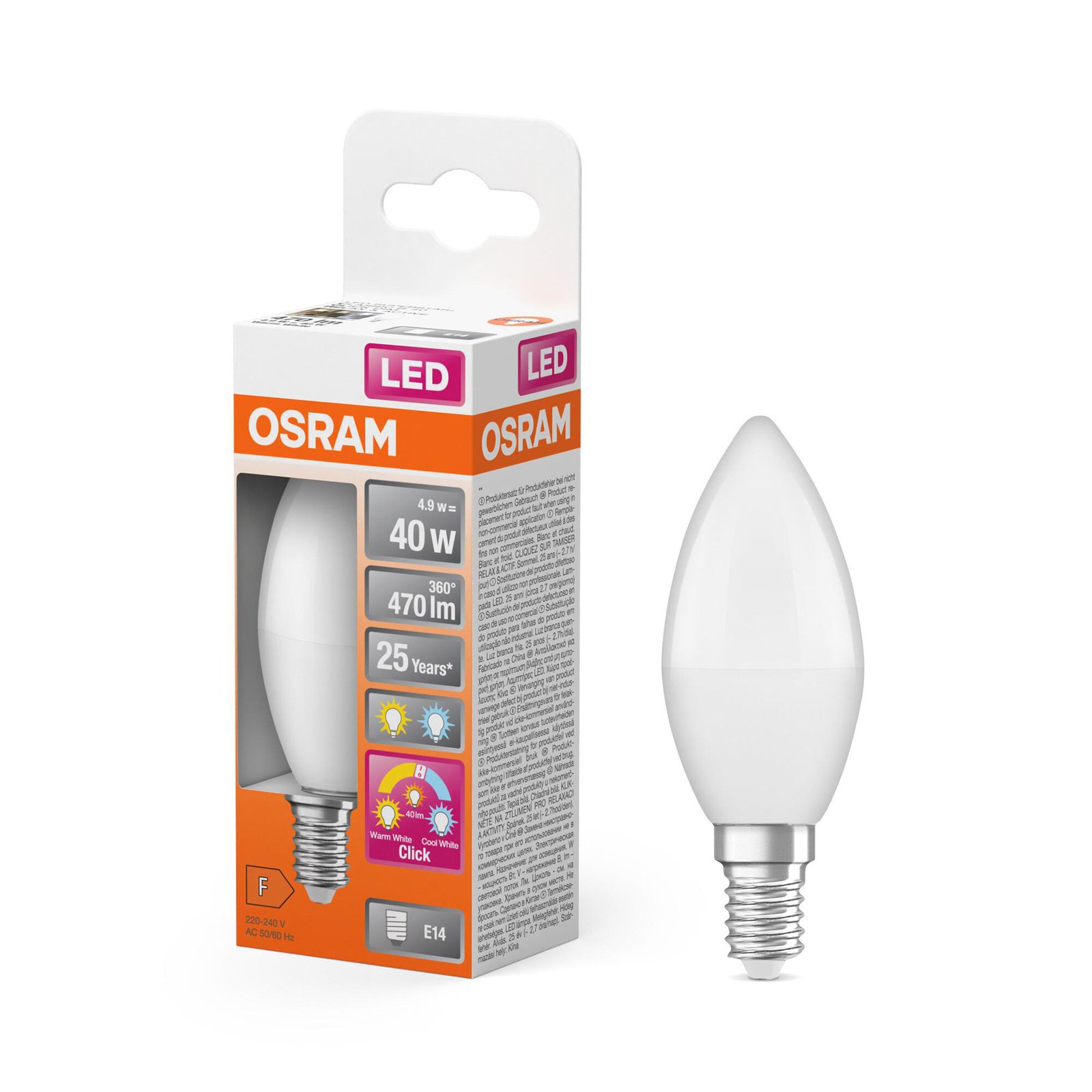 OSRAM LED Relax/Active/Sleep kaars E14 4,9W mat 827/840