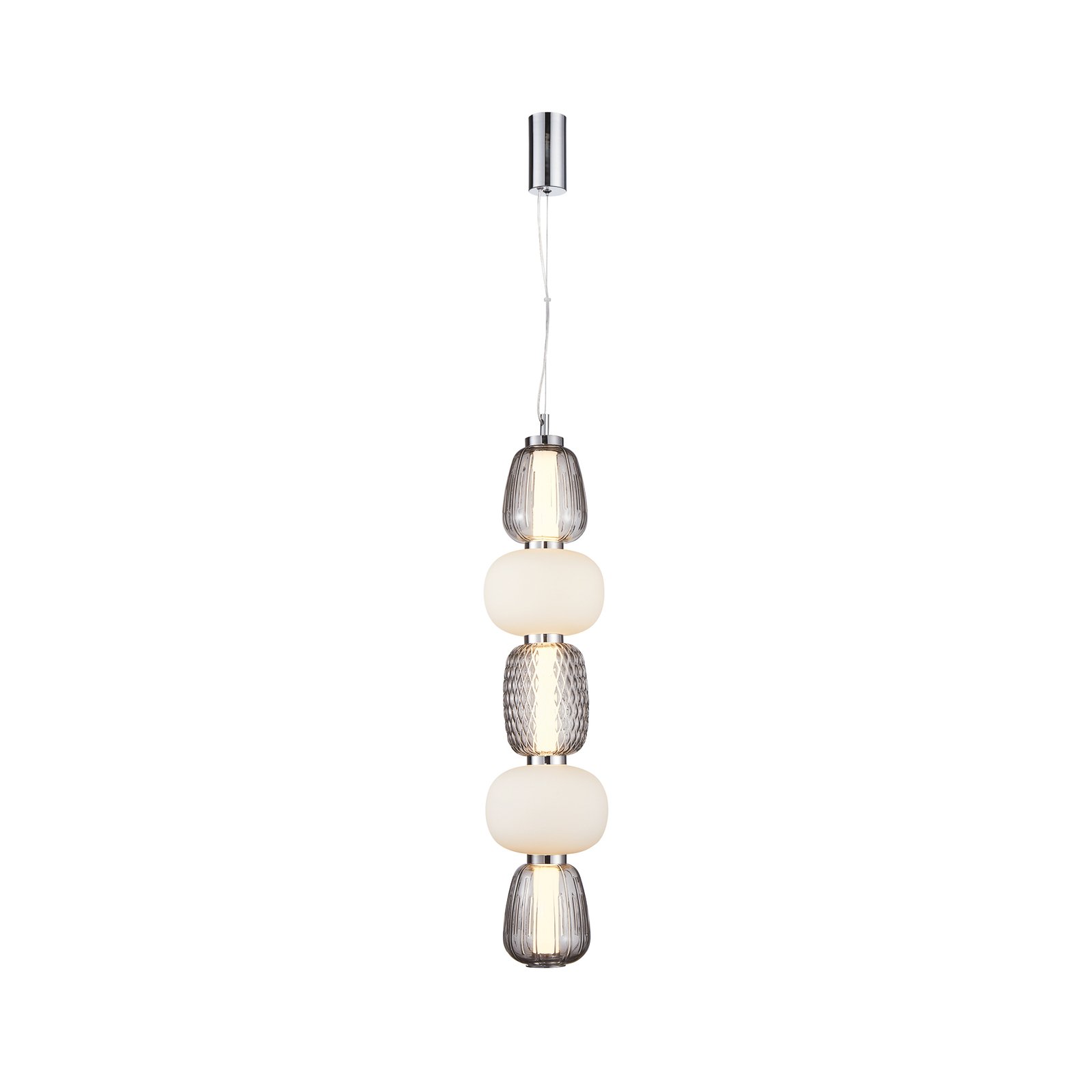 LOOM DESIGN LED hanging light Pearl 5 grey/chrome glass height 78cm