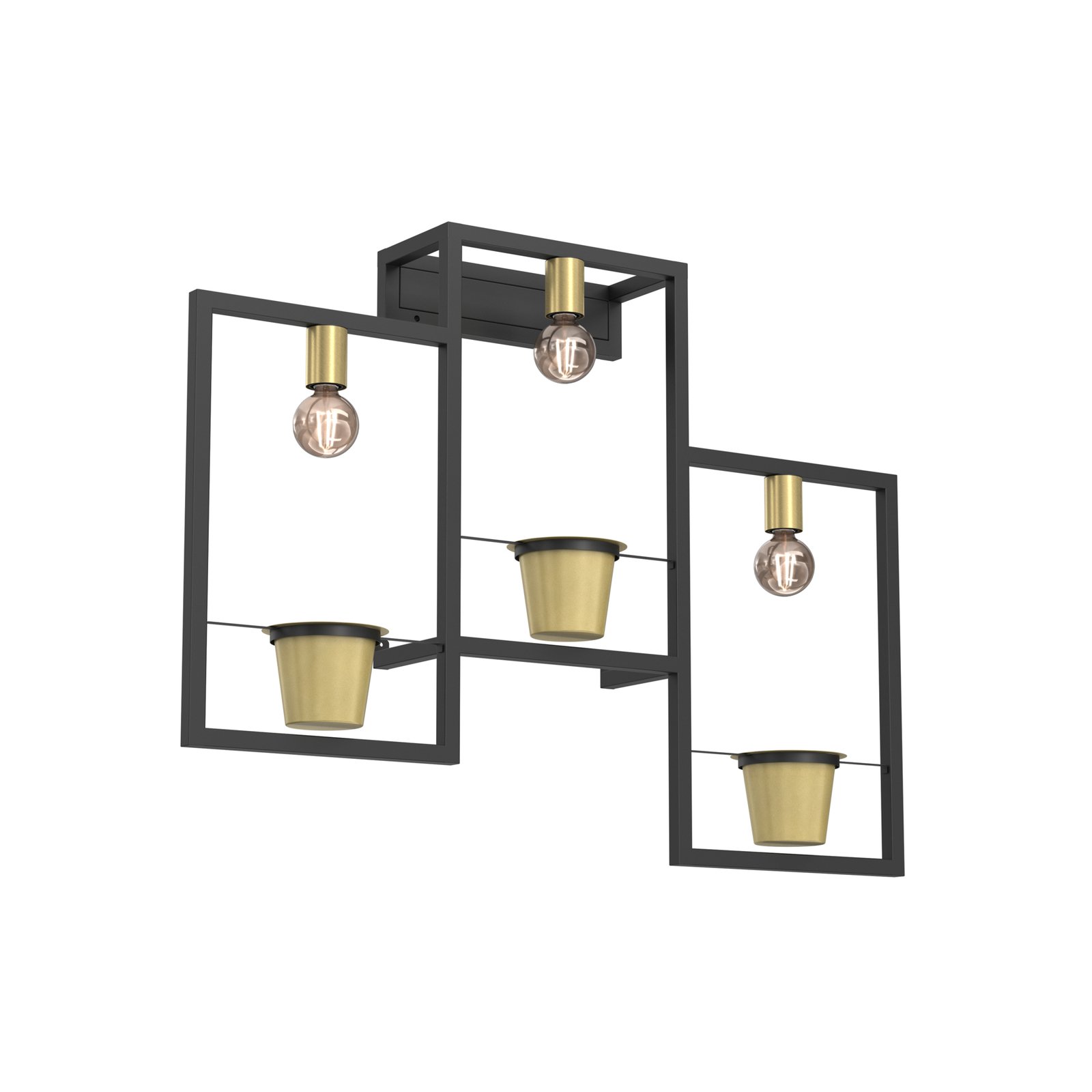 Aplique de pared Flores, 3 luces, negro/oro, con enchufe