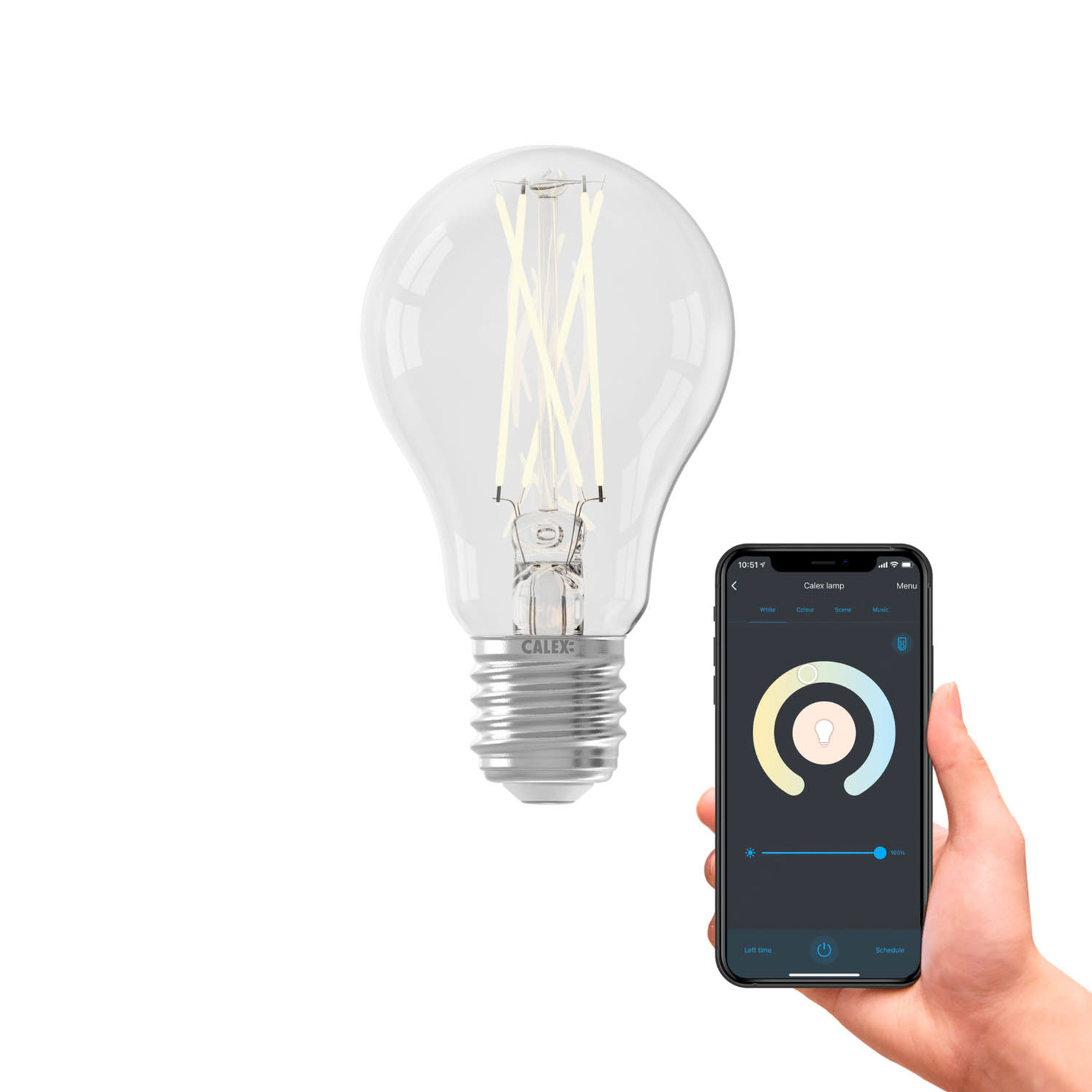 Calex smart żarówka LED E27 A60 7W filament CCT