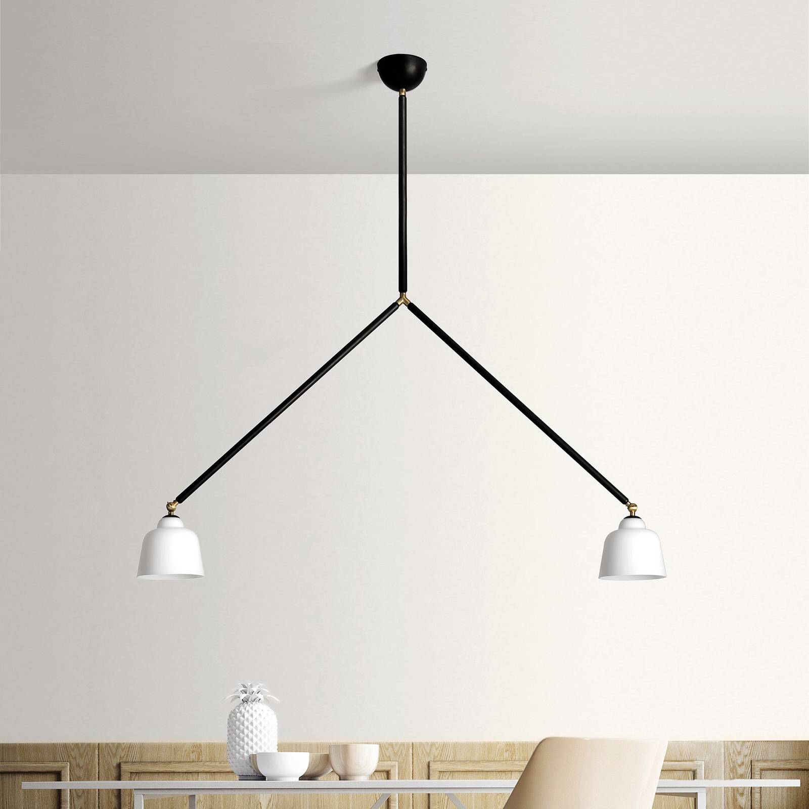 Lampa wisząca Neoretro, 2-punktowa, czarny/mleczny, przeguby