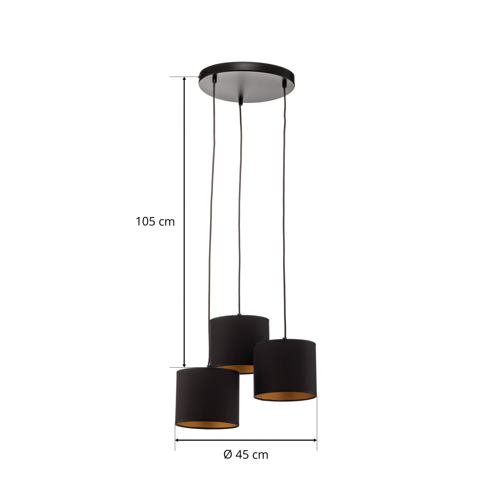 Suspension Soho cylindrique 3 lampes bleu/doré