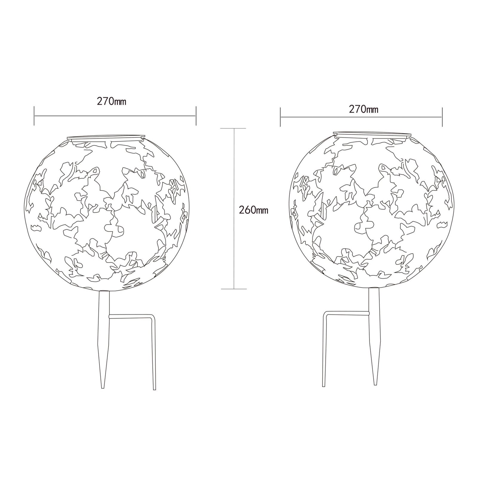 Lampada LED solare 36749 globo Ø 27 cm, ruggine, punta di terra, metallo