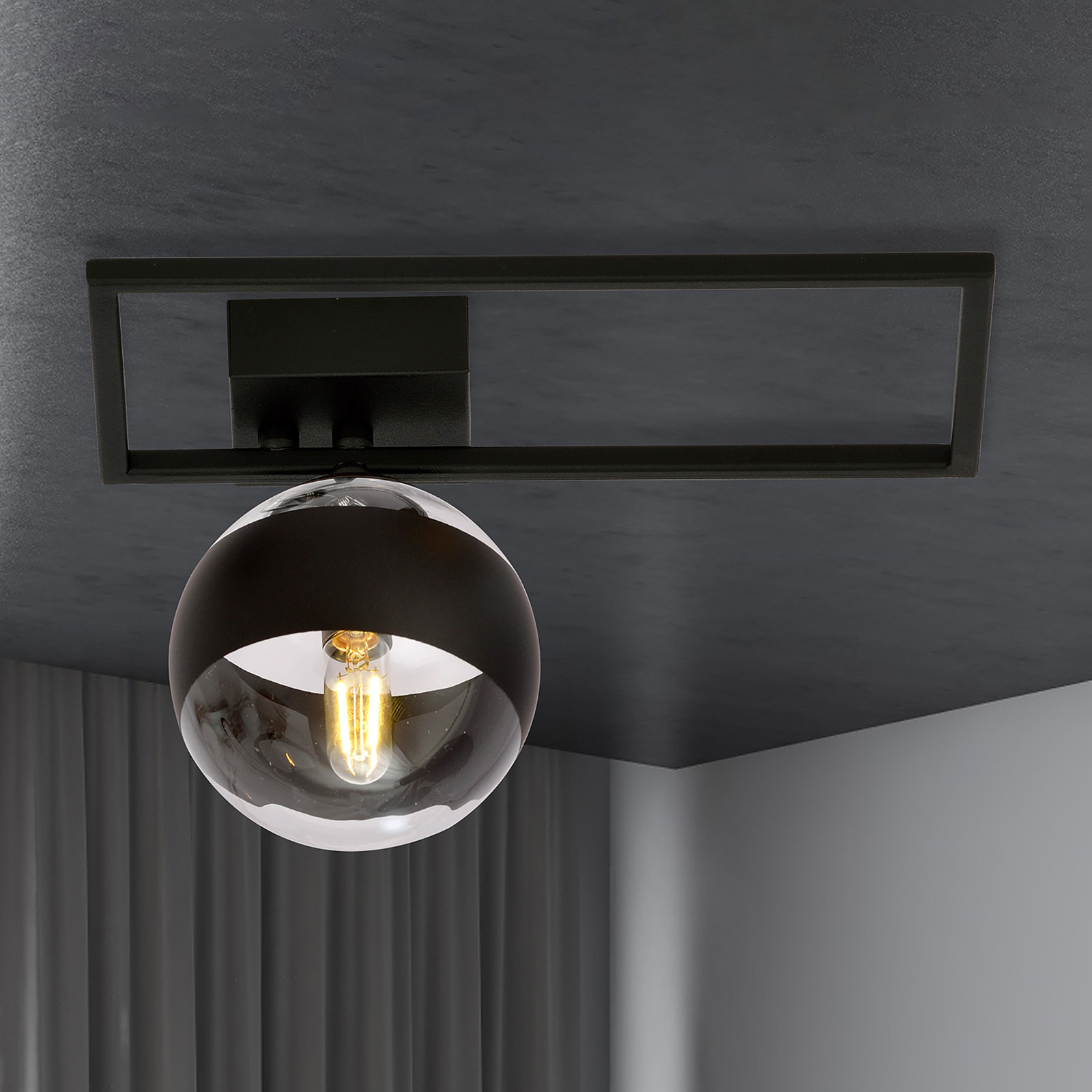 Plafonnier Imago 1D, noir/transparent, à une lampe