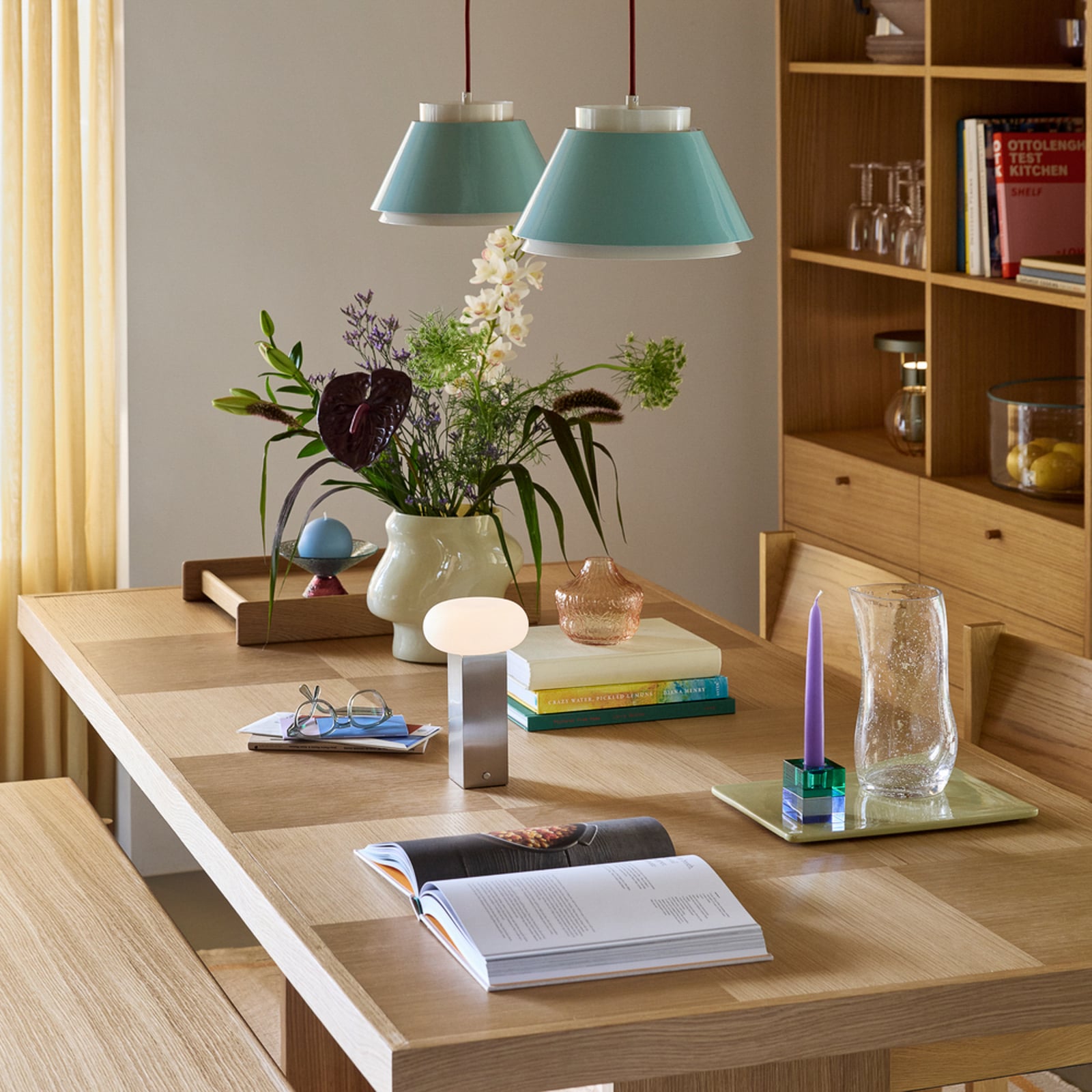 Hängelampe Remi, blau/beige, Ø 25 cm, Metall