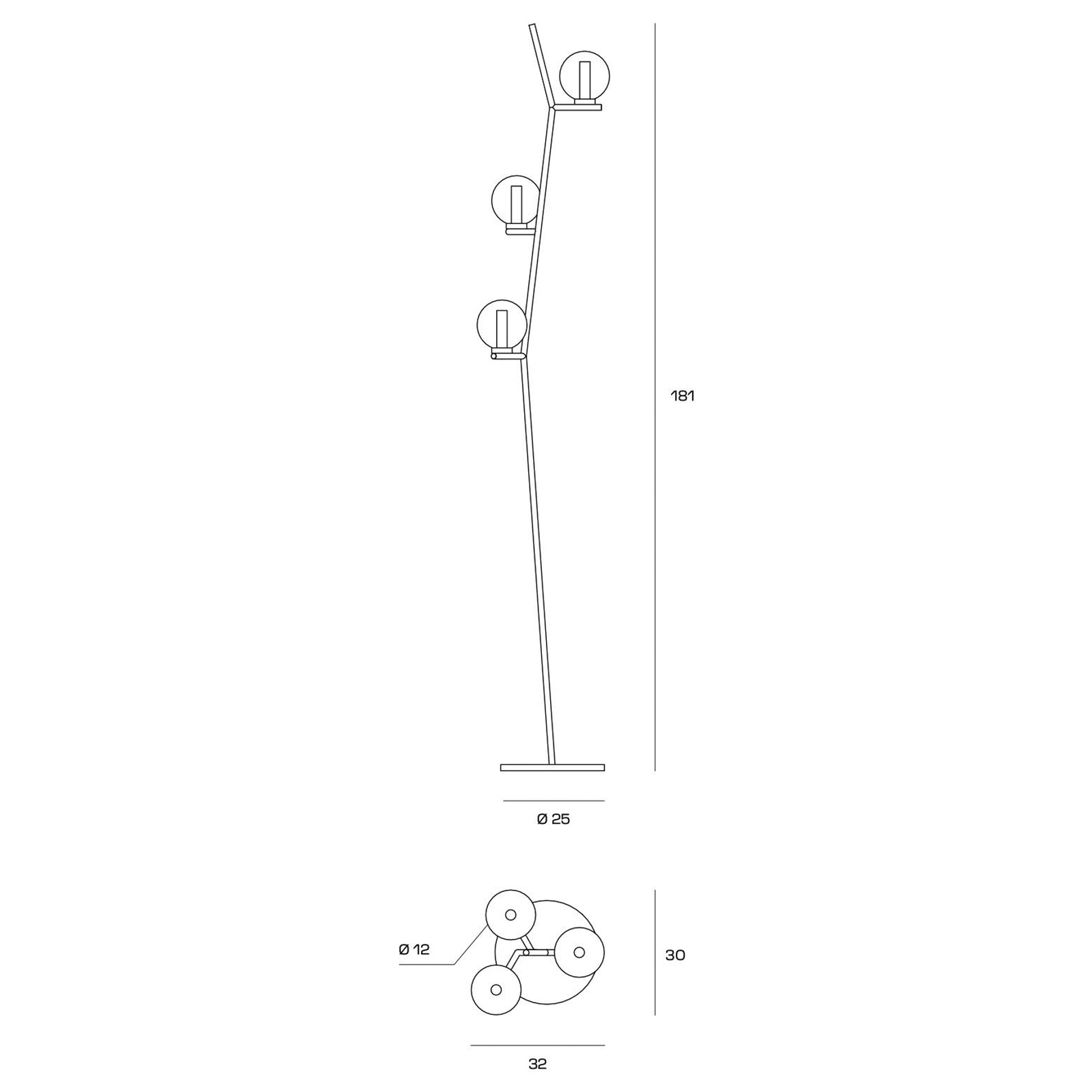 Stojací lampa Camely, broušená zlatá/čirá, 3 světla, sklo