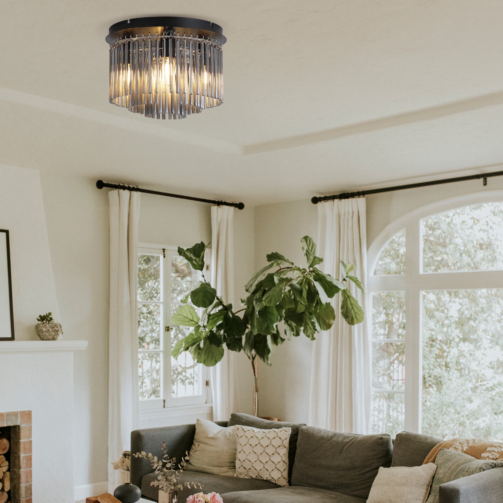 Stropna svjetiljka Swizzle, crna/dimno siva, Ø 32 cm, staklo/metal