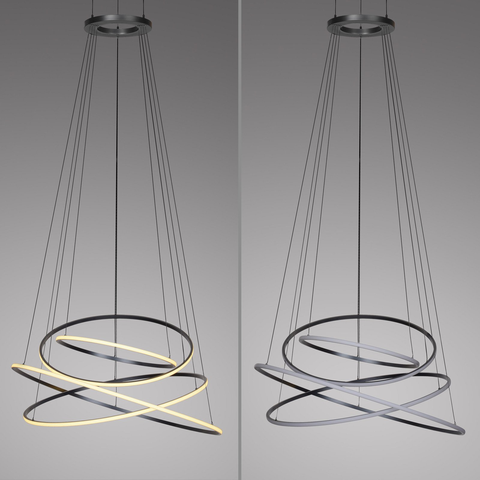 PURE LED-Hängeleuchte E-Flying Rings, grau, Ø 110 cm, CCT