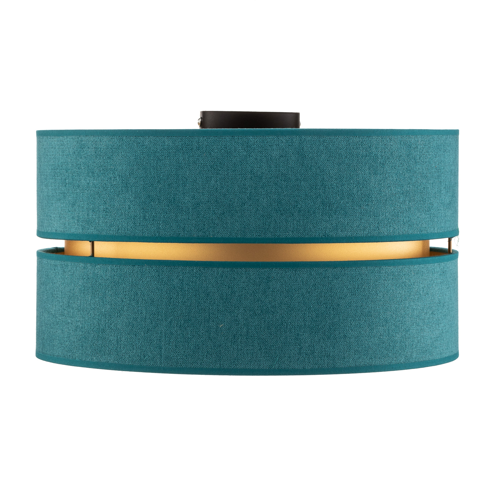 Plafondlamp Duo van textiel, turquoise/goud, Ø40cm