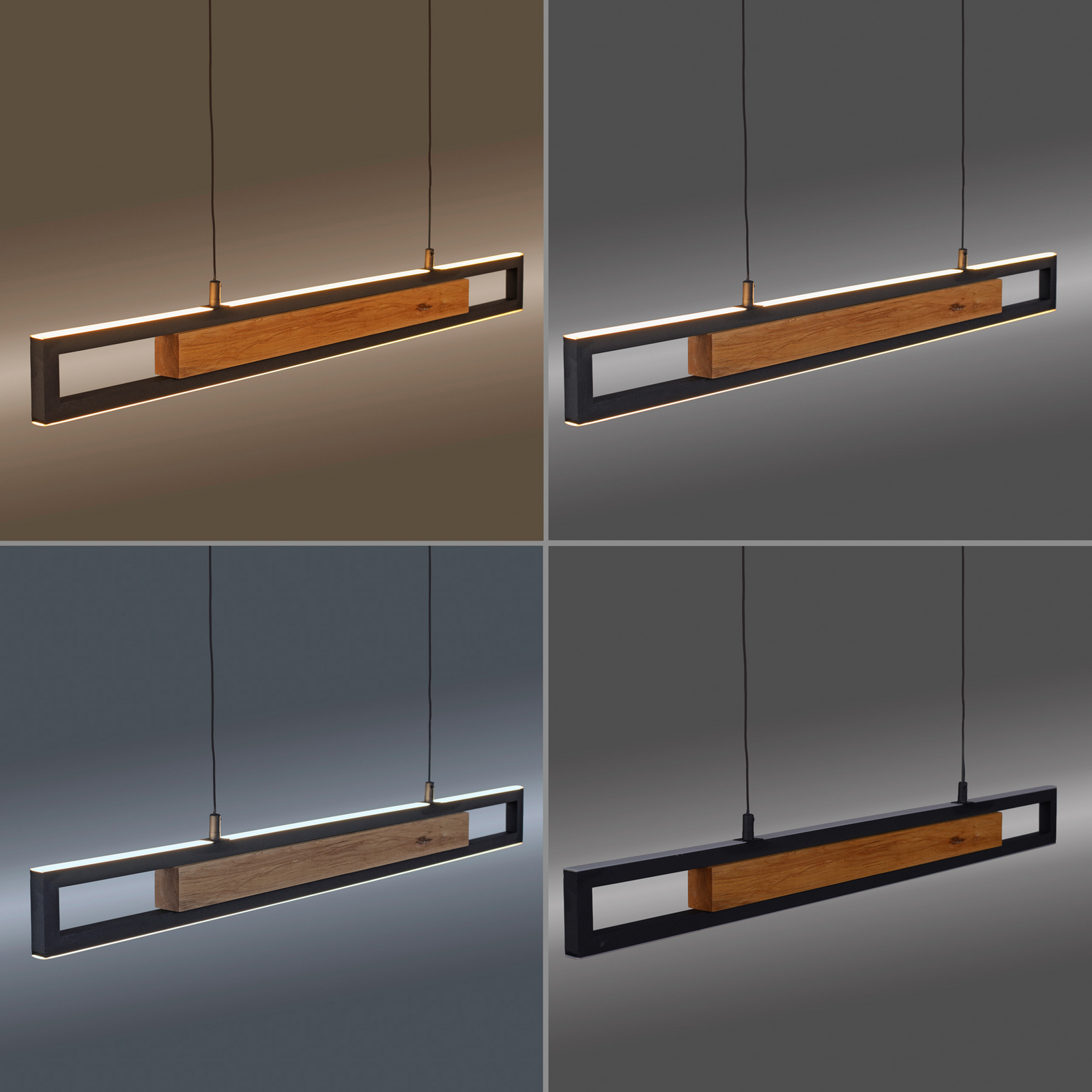 Sveja LED függő lámpa, hossza 80 cm, fekete/fa színű, CCT