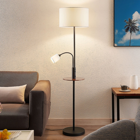 Lindby Aovan vloerlamp met legbord en USB, zwart