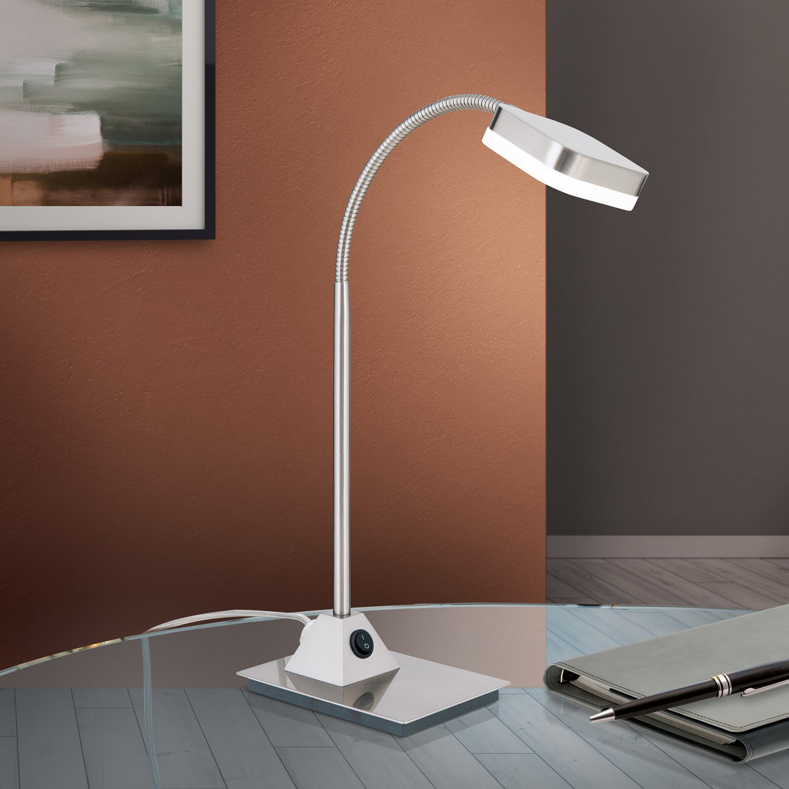 Tobias LED table lamp, matt nickel