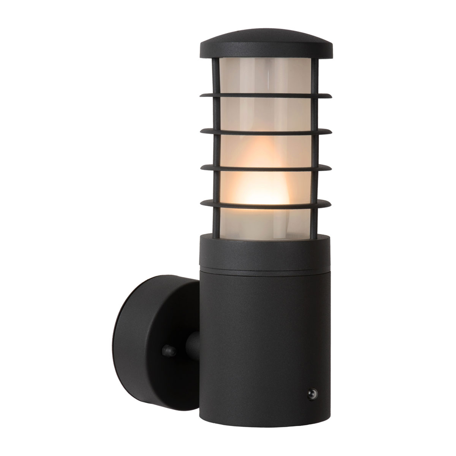 Lucide Solid outdoor wall light, socket at the top, aluminium, polycarbonate, E27, 60 W, energy efficiency: A++, H: 26 cm