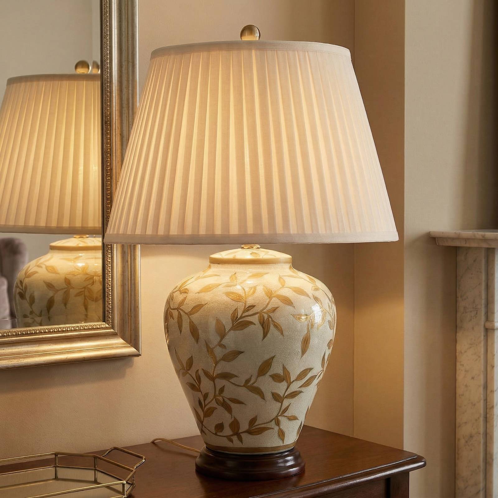 Elstead Lampe à poser Leaves avec pied en porcelaine