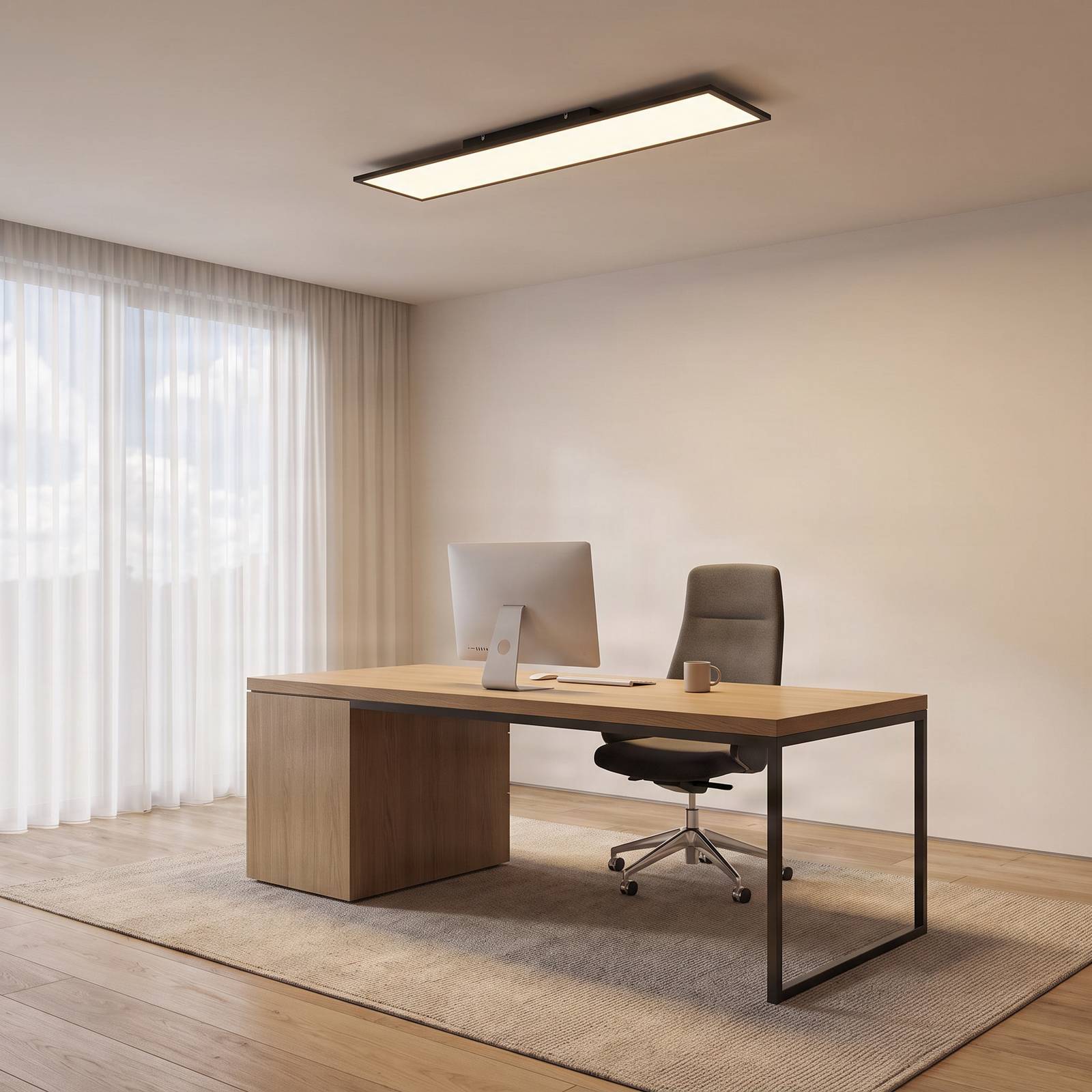 Lindby LED paneel Lamin, zwart, 120cm, CCT, dimbaar, afstandsbediening