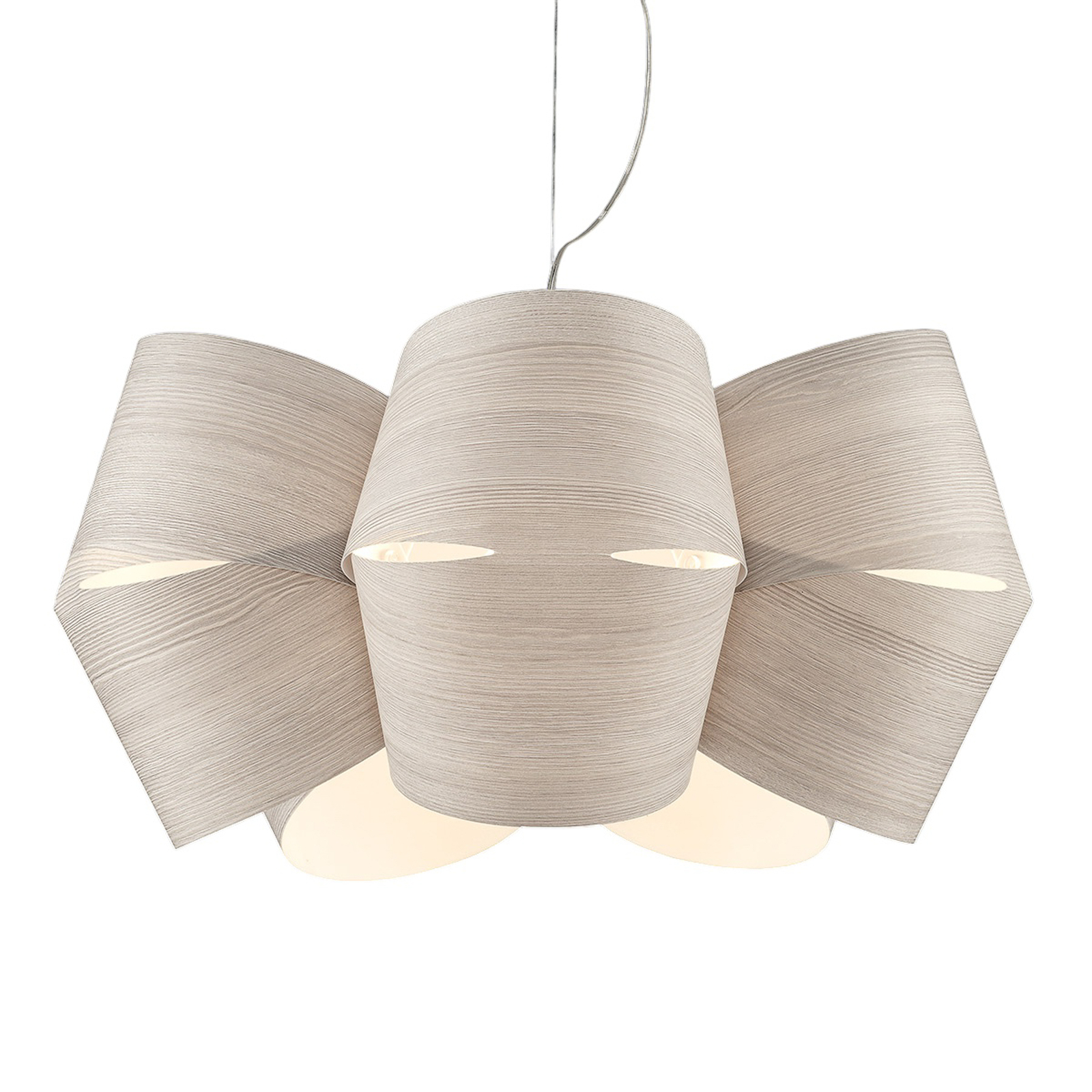 Mini Alien pendant light, wood-effect, ice grey