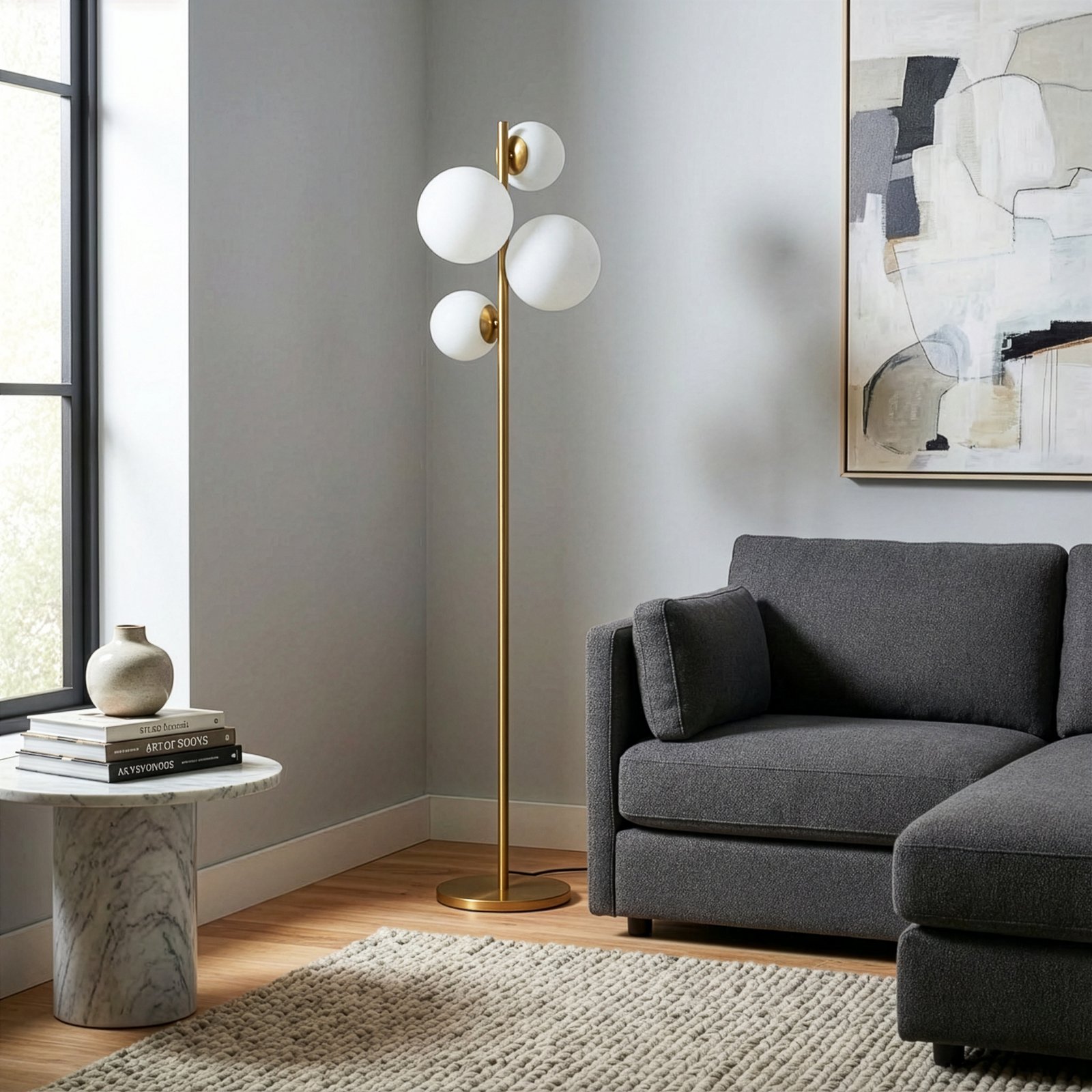 Gulvlampe Fazli, guld, glas/metal, højde 162 cm, E14 Gulvlampe Fazli, guld, glas/metal, højde 162 cm, E14