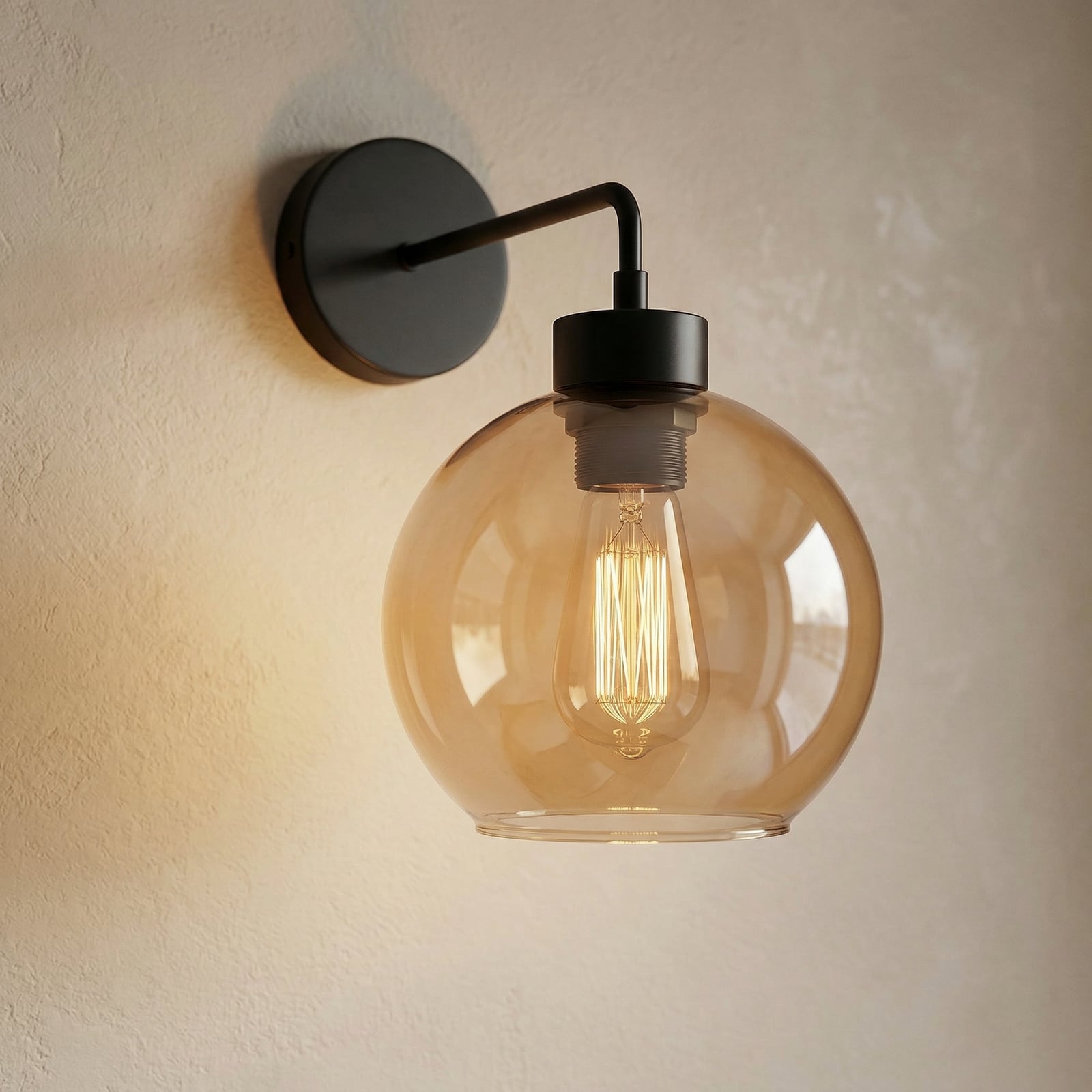 Aplică de perete Cubus, negru/chihlimbar, sticlă, Ø 18 cm, E27