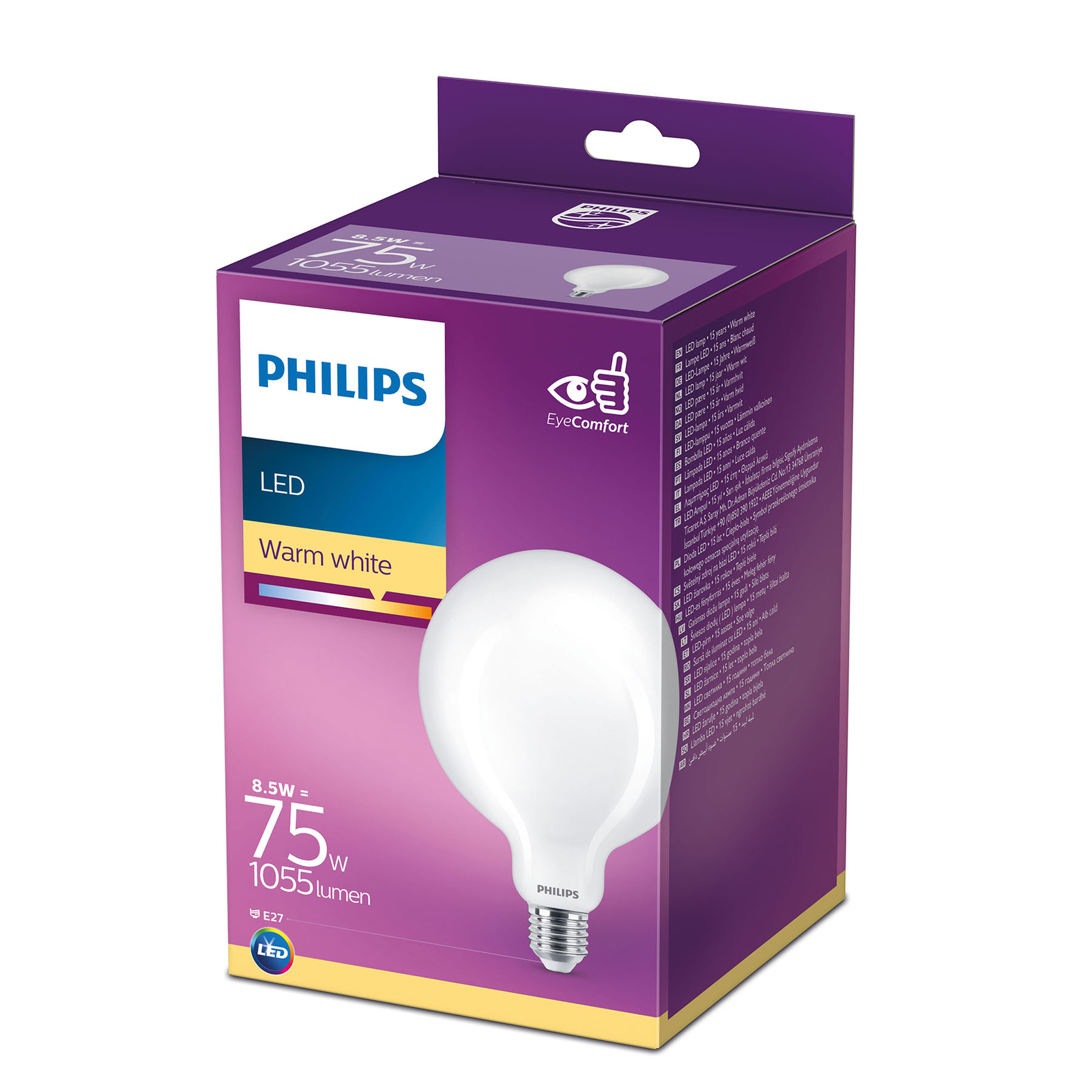Philips Classic LED globe bulb E27 G120 8.5W matt