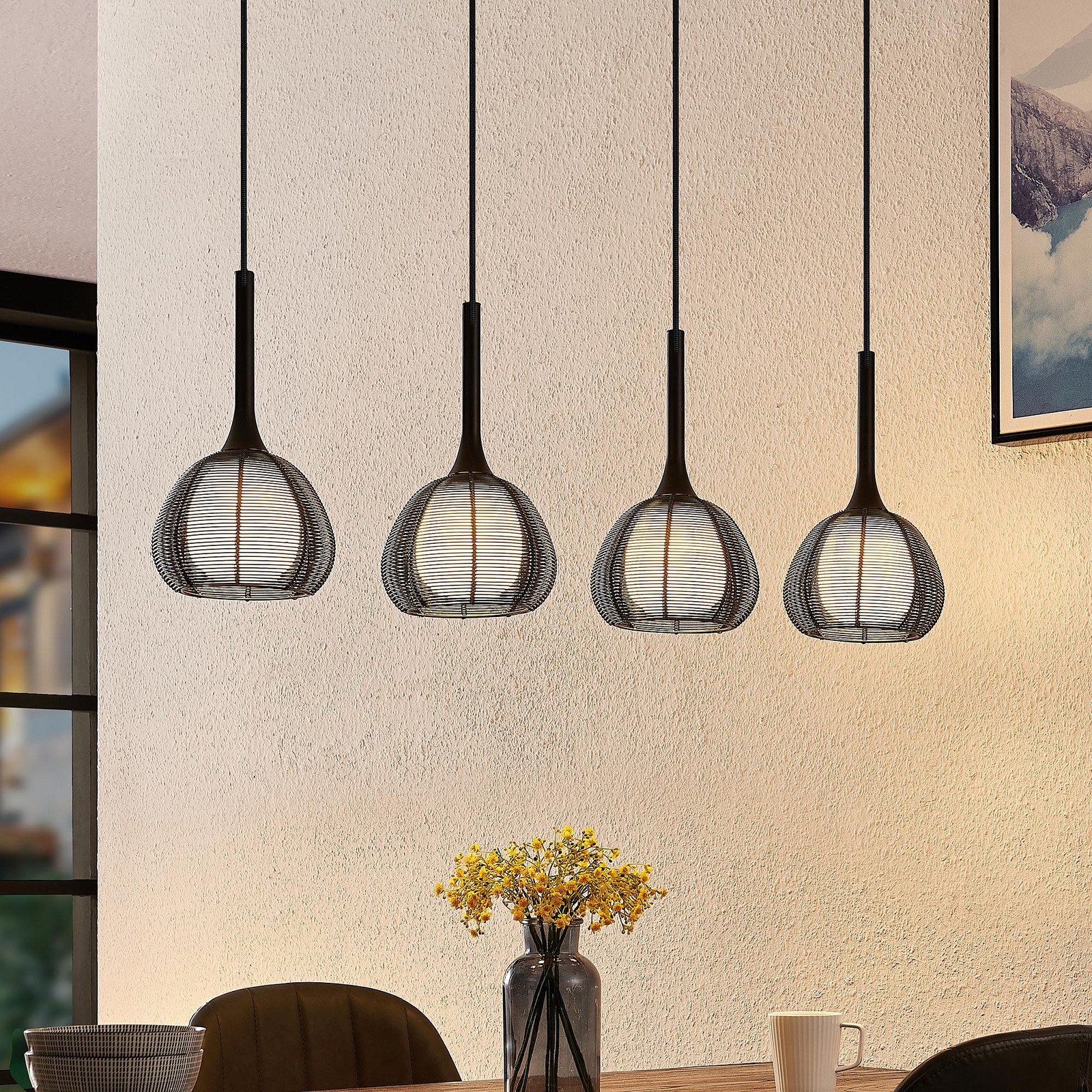 Lucande Tetira lampă 4 becuri lungă negru - Camera de zi / sufragerie - modern - negru alb - Metal