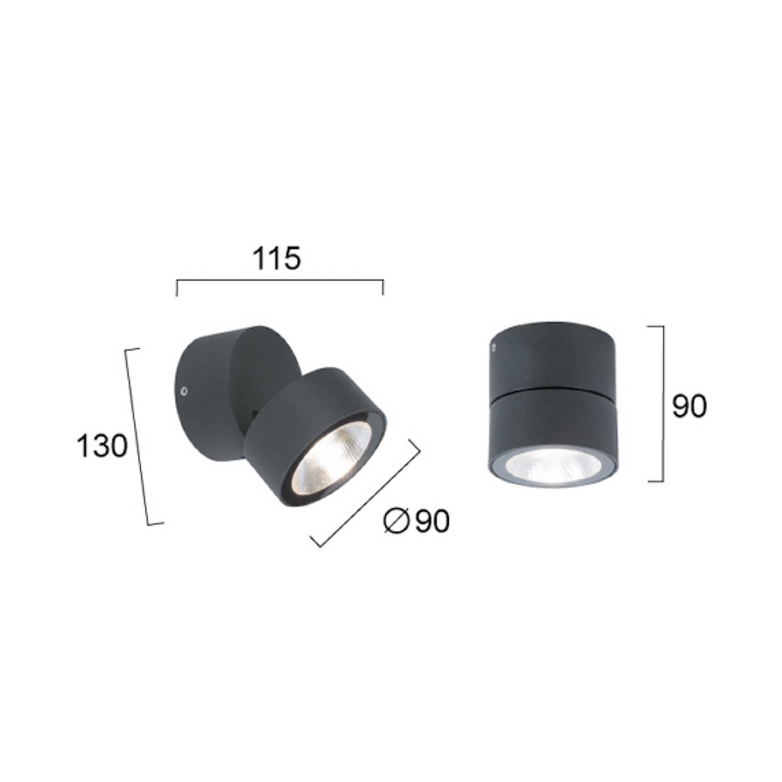 LED-Außen-Deckenstrahler Andria, dunkelgrau, Ø 9 cm, Metall günstig online kaufen