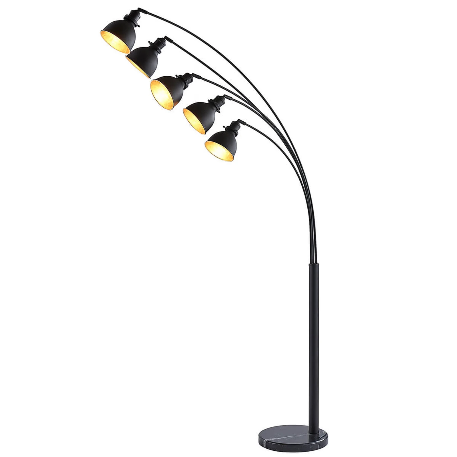 Lindby podna lampa Lira, 5 lampi, visina 205 cm, crna, zlatna