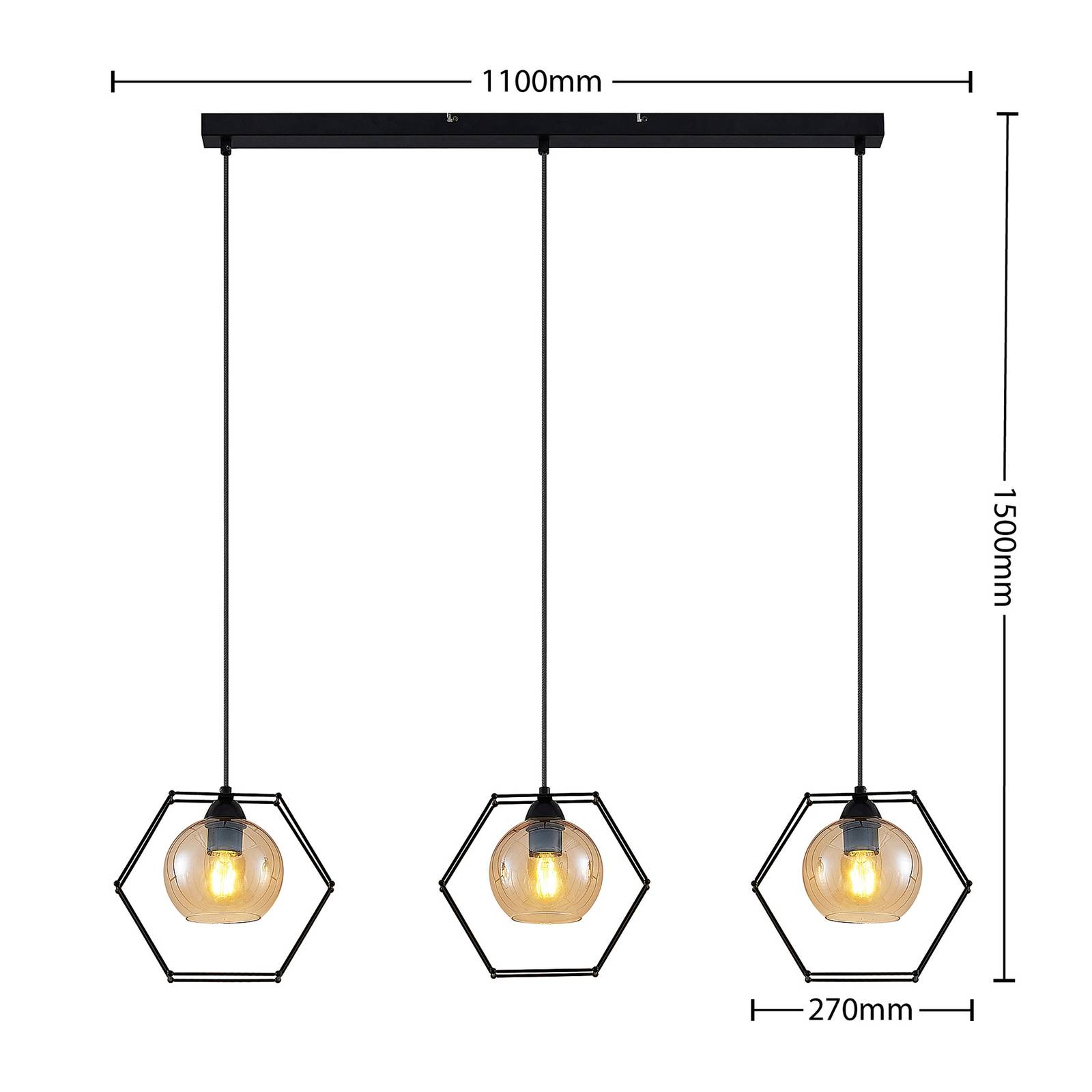 Lampa wisząca Lindby Dajanira, 3-punktowa, bursztynowa