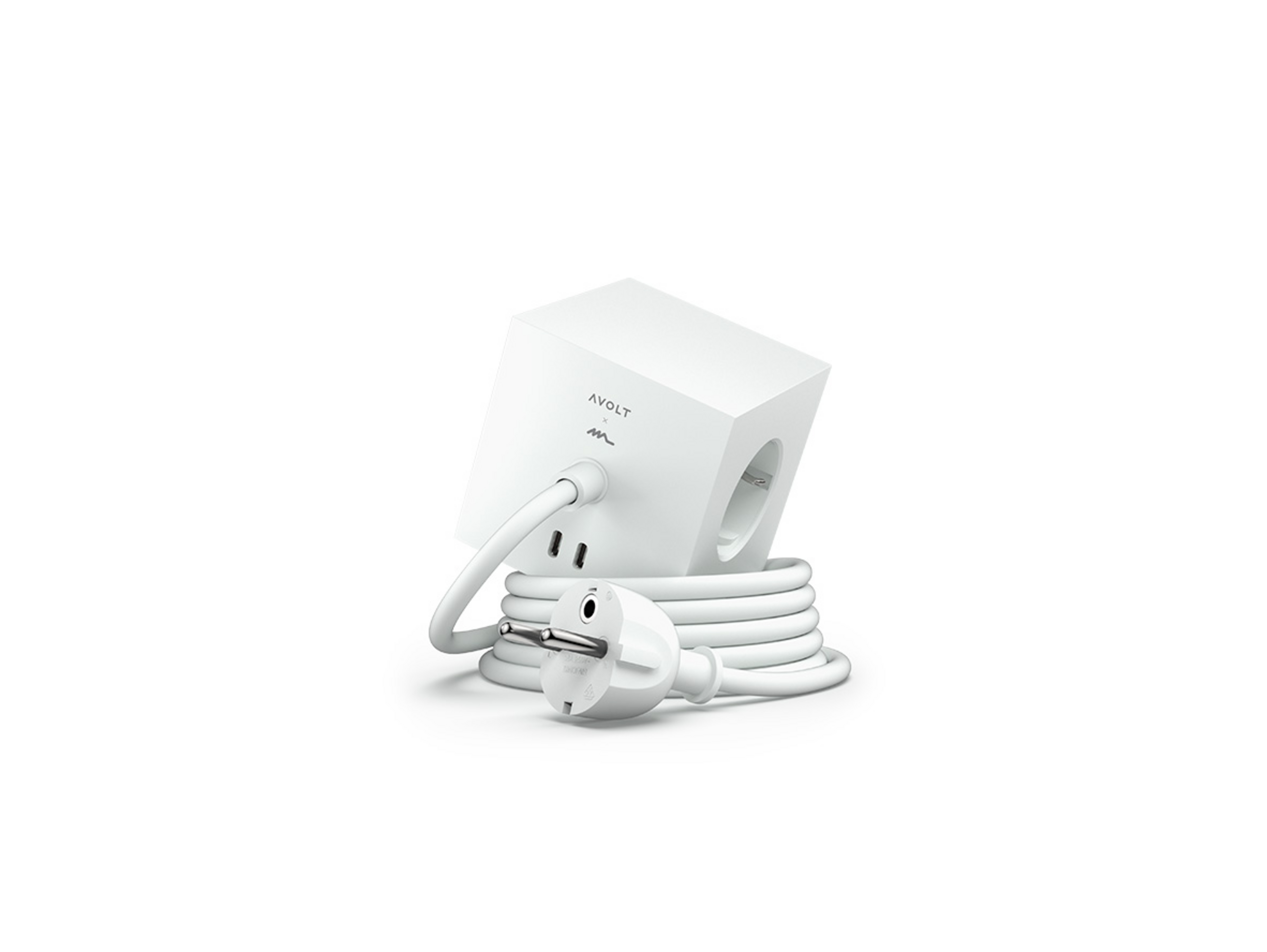 SQUARE 1 stopcontact wit, 3x geaarde aansluiting, 2x USB, kabel van 1,8 m -