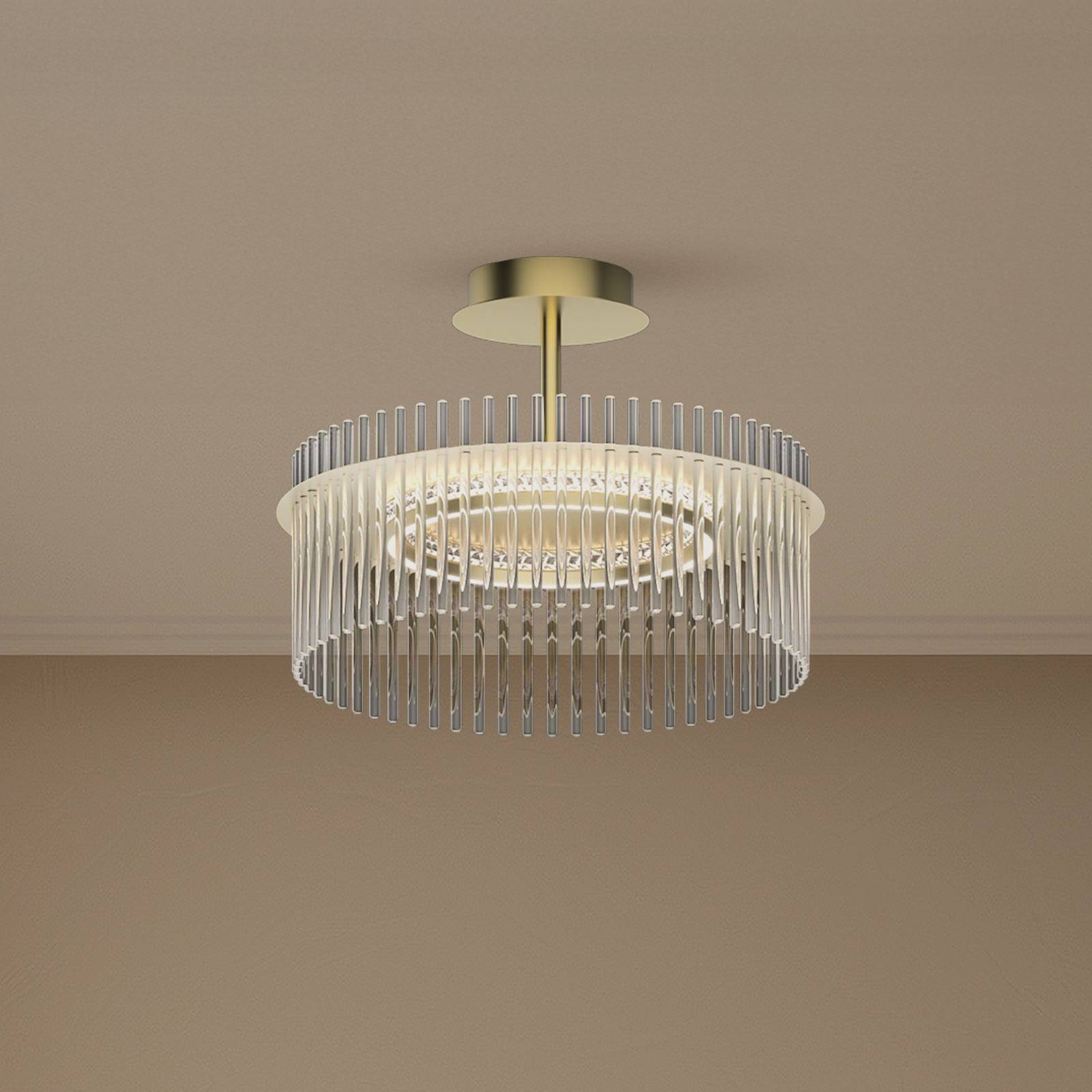 Lindby Lampa sufitowa LED Nubo, pierścień, złoty, szkło, Ø 45 cm