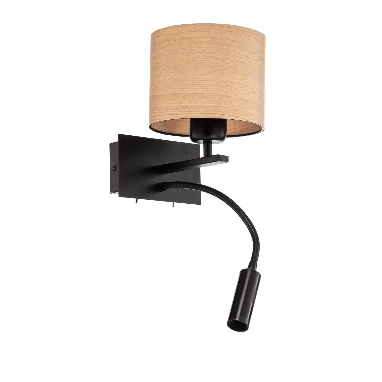 Wandlampe Harry, rund, schwarz/Holz hell