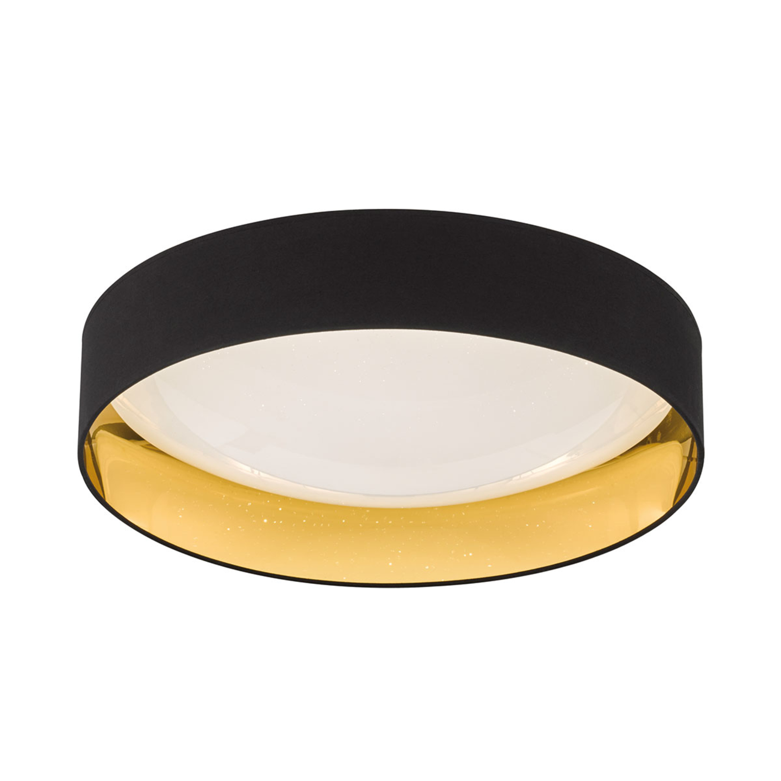 Fischer & Honsel Black and gold LED ceiling light Sete, Ø 60 cm, for Living / Dining Room, fabric, acrylic, 33 W, energy efficiency: A+, H: 13 cm