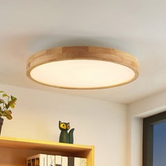 Lindby LED-kattovalaisin Lanira, Ø 60 cm, puu, kaukosäädin, CCT