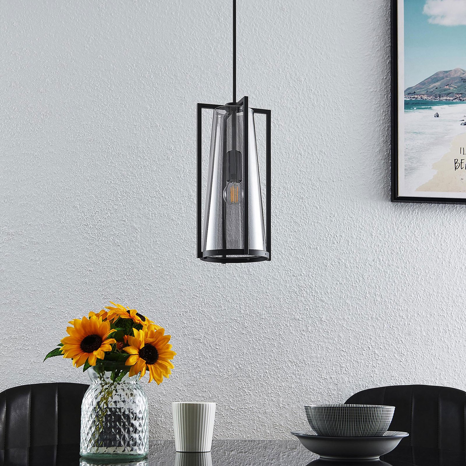 Lucande Rufina hanglamp, rookglas, 1-lamp
