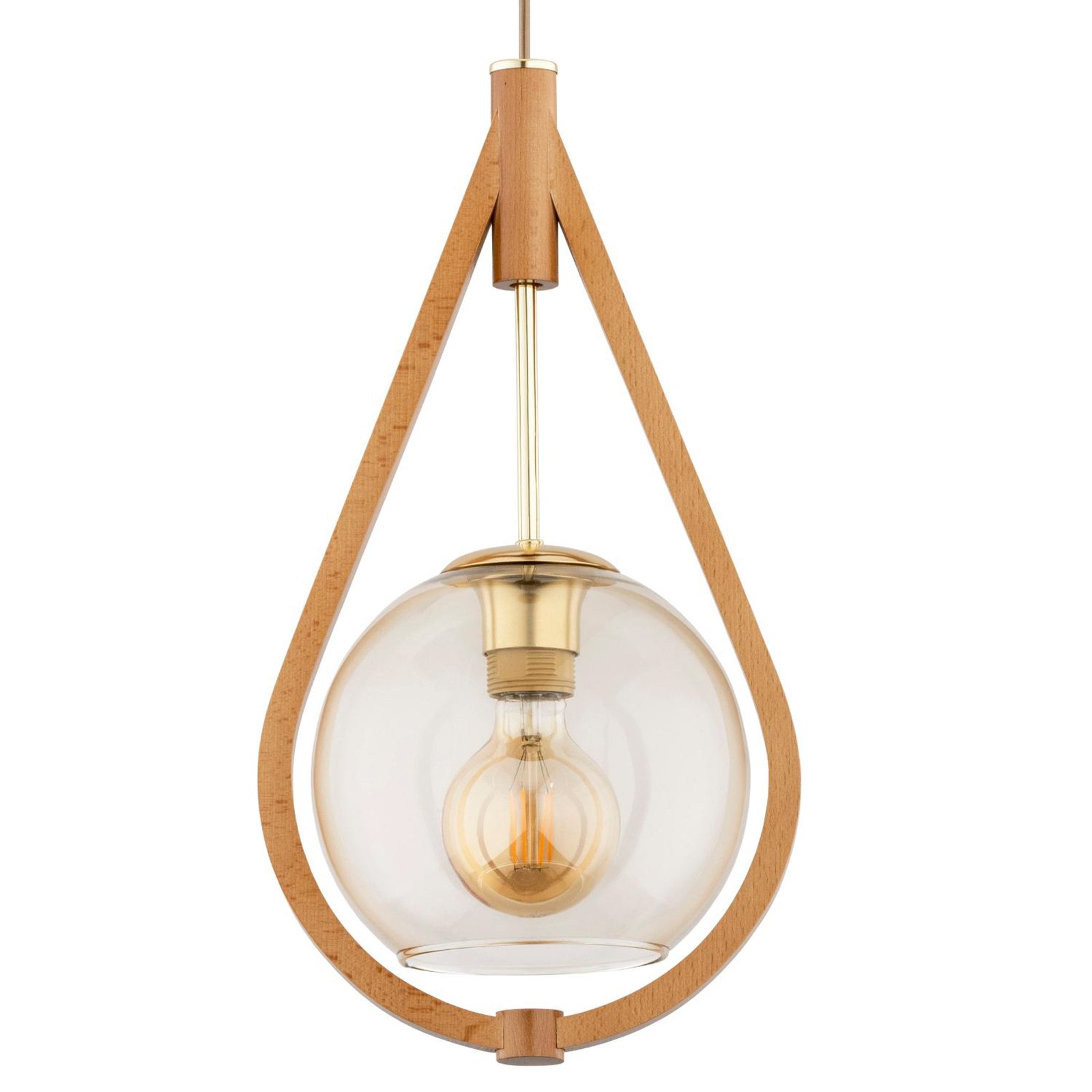 Lampa wisząca Gota, drewno, szkło, Ø 24 cm, zawieszenie 100 cm
