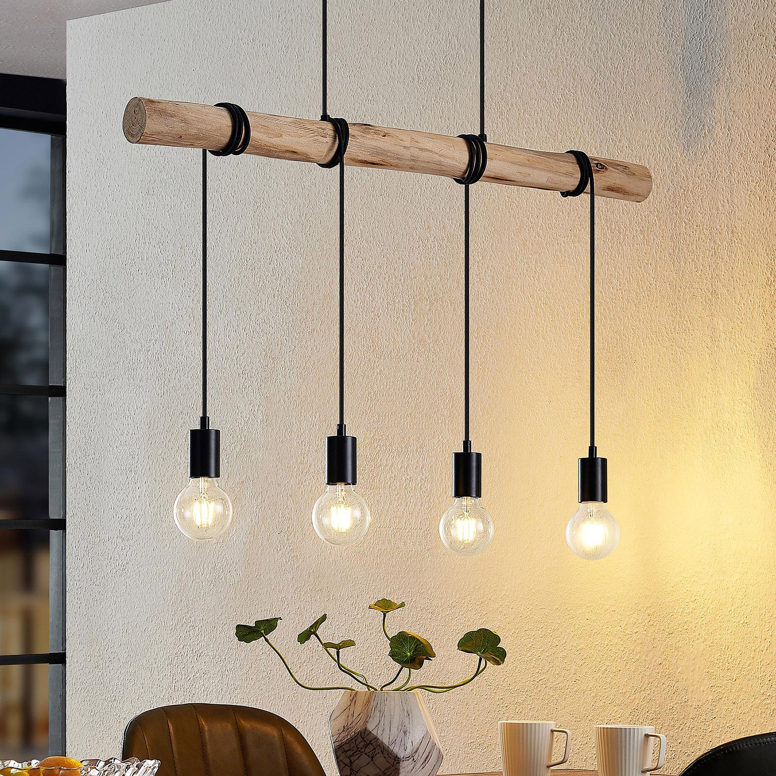 Lindby Ferris wooden hanging light, four-bulb
