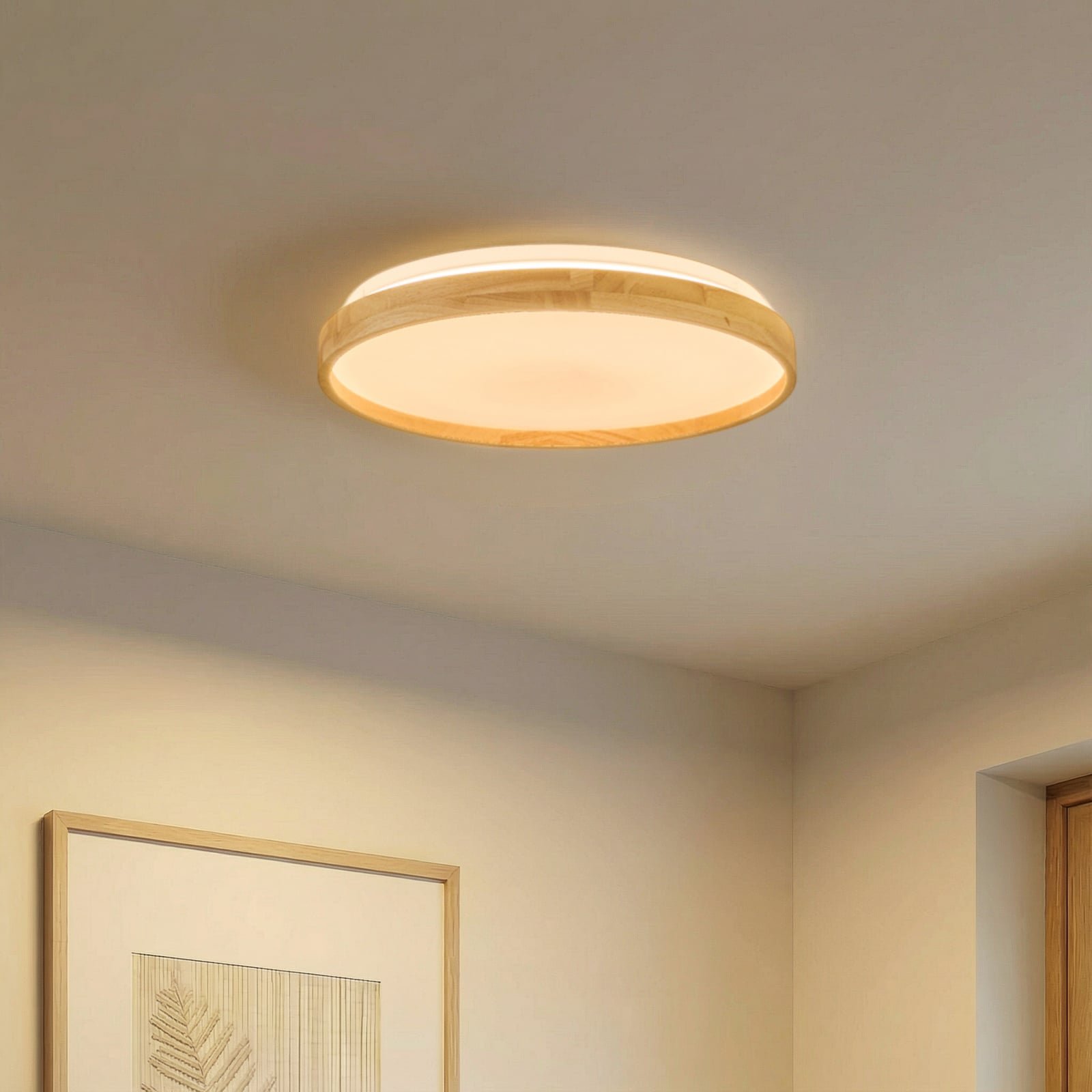 Lindby Smart lampa sufitowa LED Mirren drewno Ø39,5cm CCT Tuya