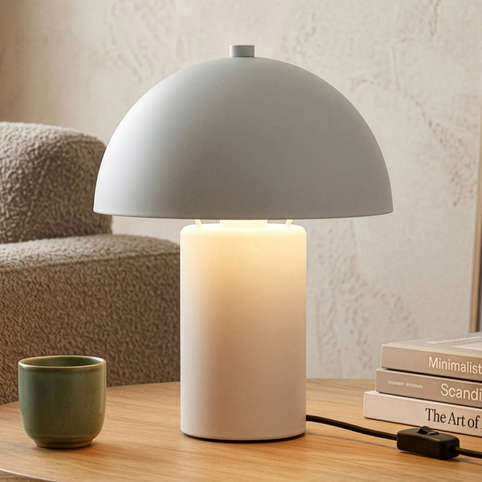 Bordlampe Enya, lysegrå, metall, høyde 25,5 cm, E14