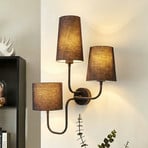 Aplique de pared Çatal, negro, altura 57 cm, 3 luces, tela, E27